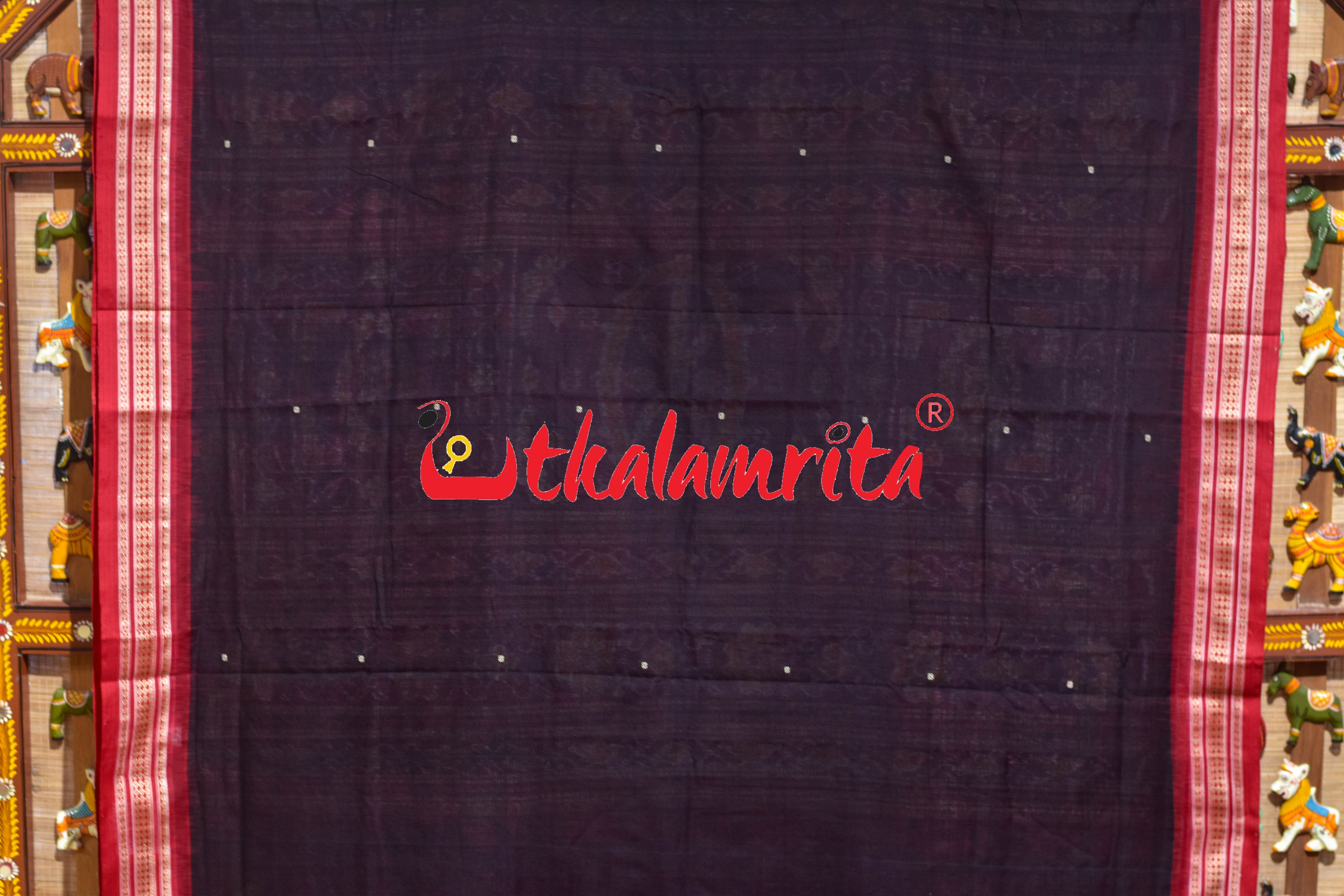 Black Red Buti Bomkai Cotton Saree