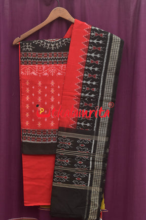 Tribal Chakra Jhoti Red Black Sambalpuri Cotton Dress Set