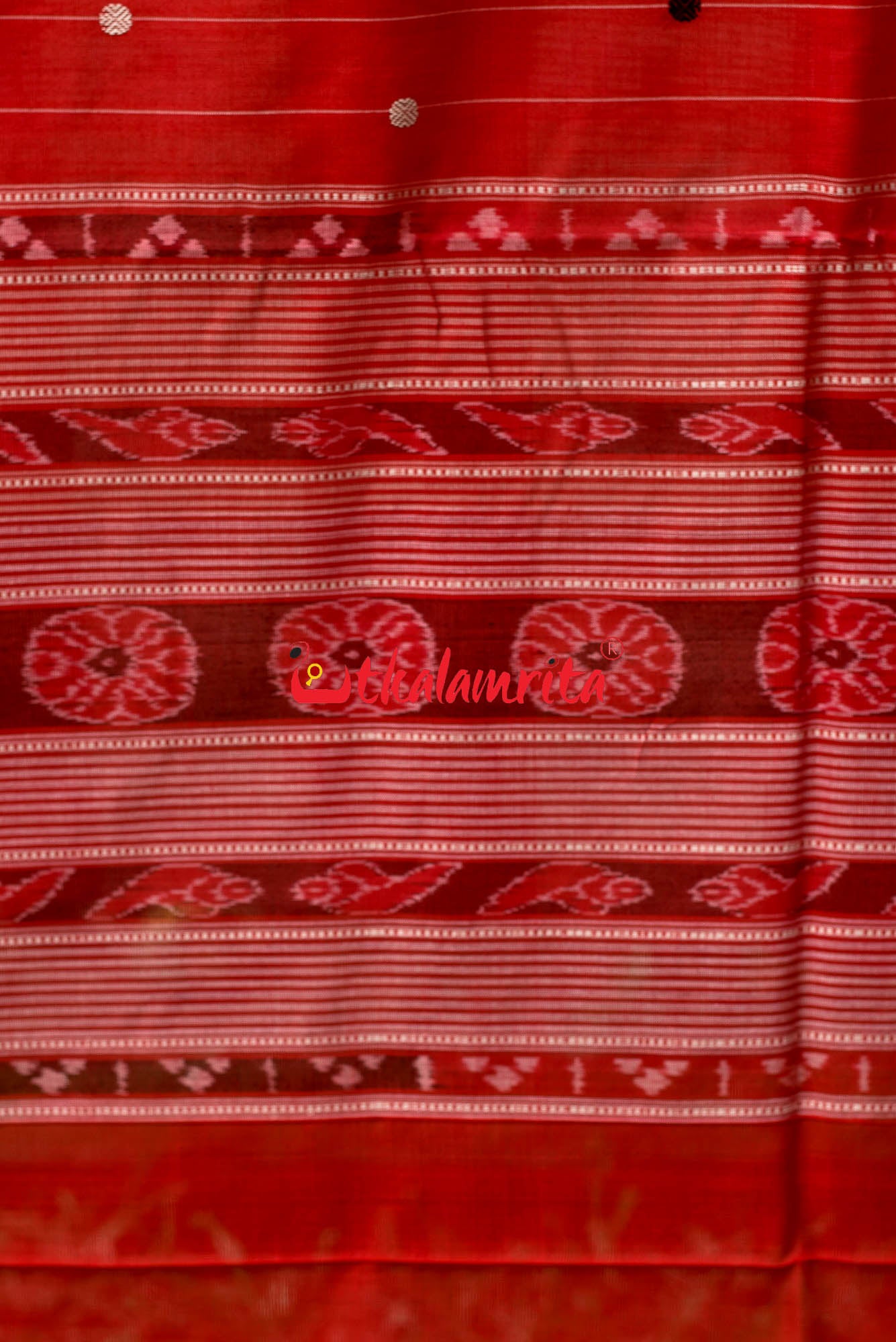 Criss Cross White Red Sambalpuri Cotton Saree