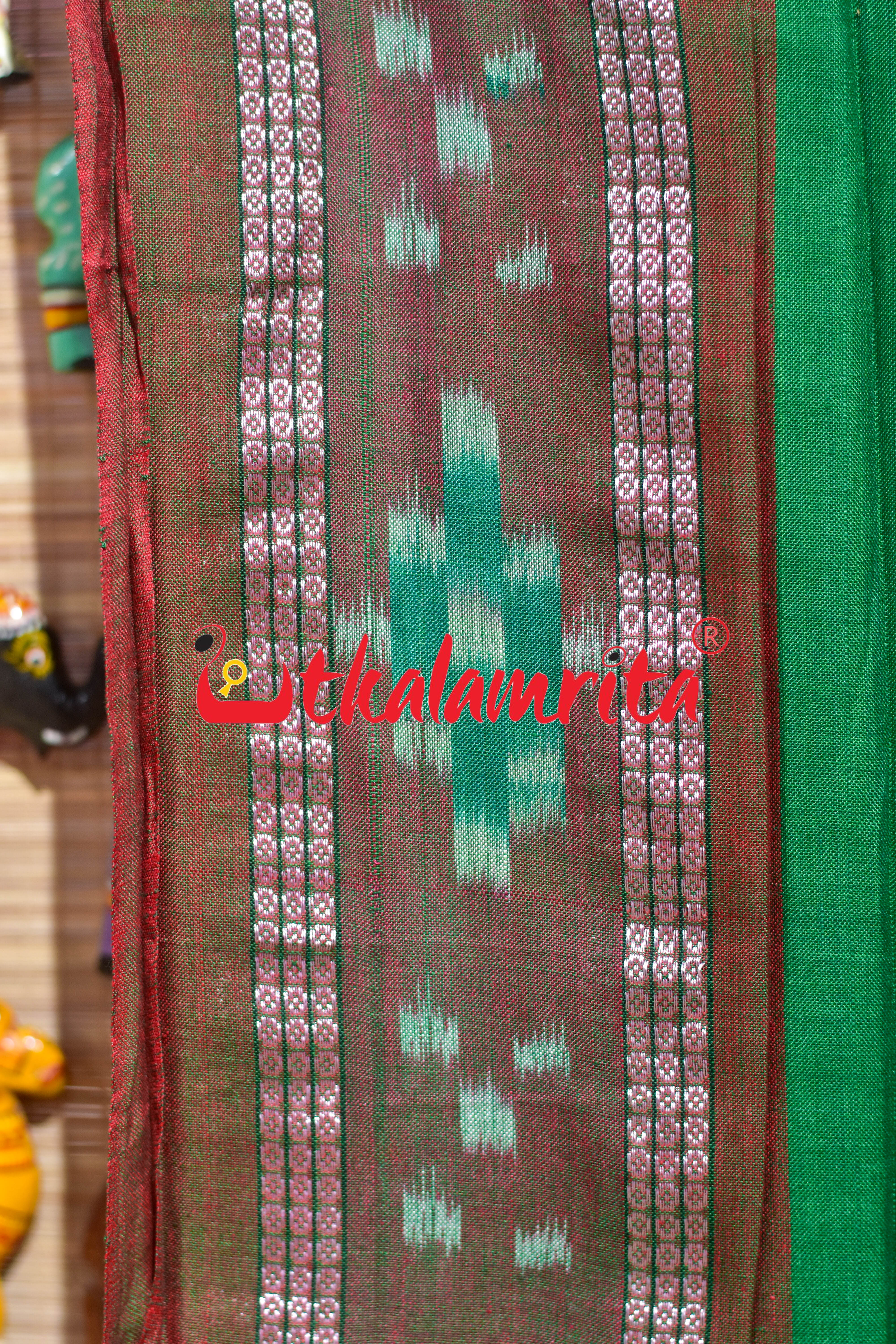 Green Red Rekha Buti Khandua Cotton Saree