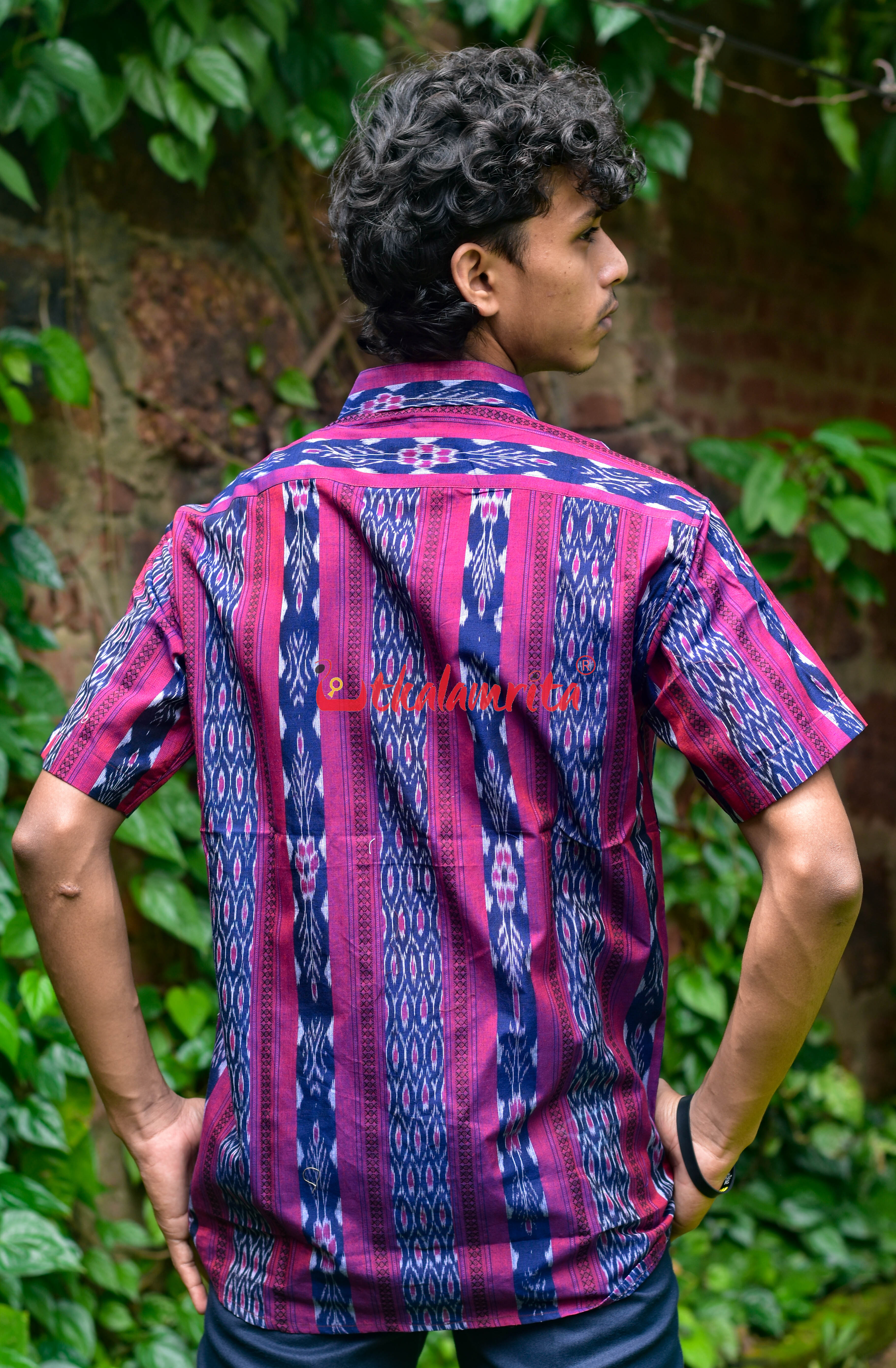 Magenta Flower Ikat (Mens' Half Shirt)