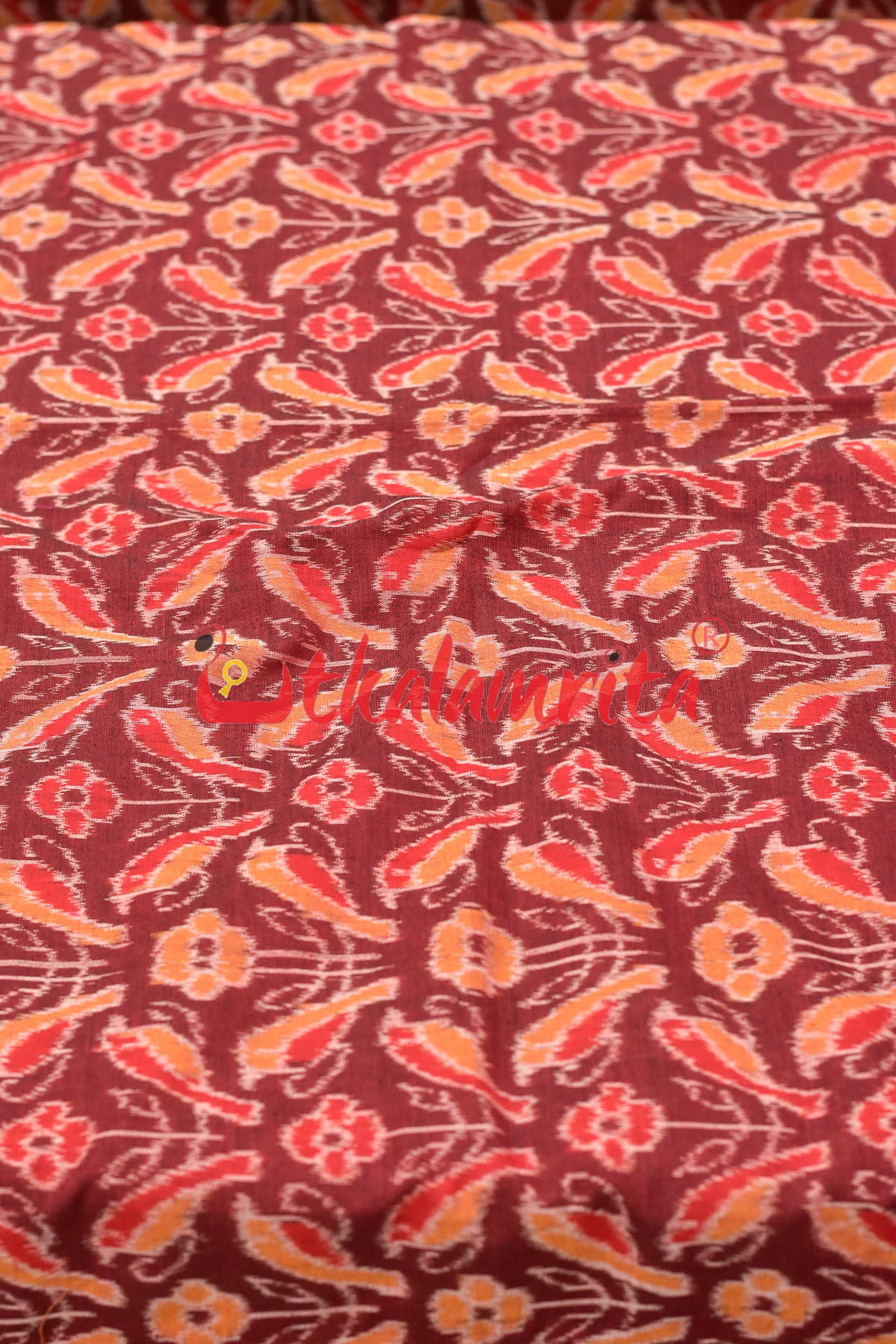 Orange Brirds On Maroon (Fabric)