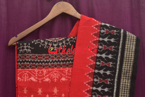 Tribal Chakra Jhoti Red Black Sambalpuri Cotton Dress Set