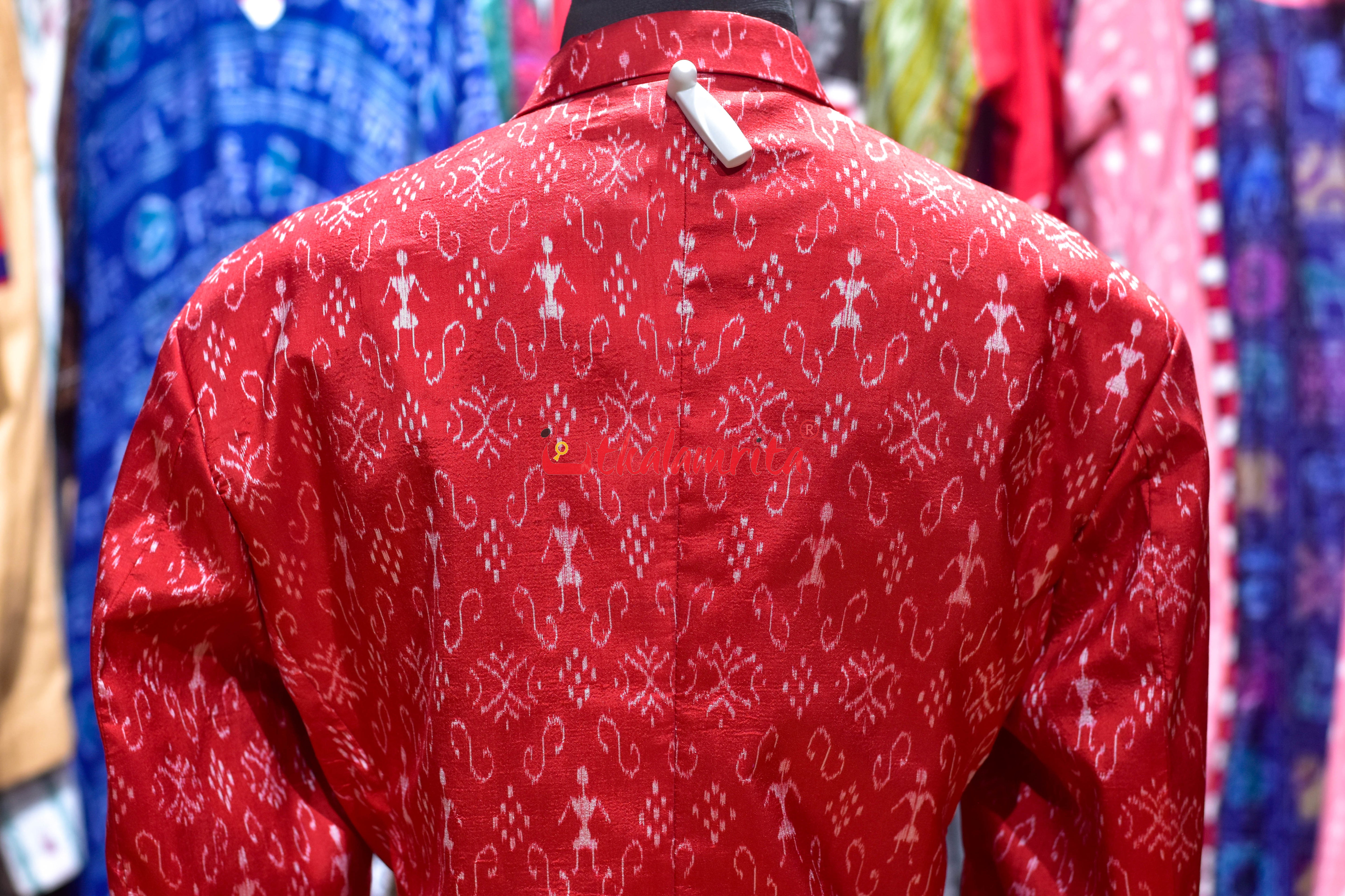 Red Tribals Sambalpuri Bandha Silk (Ladies' Blazer)