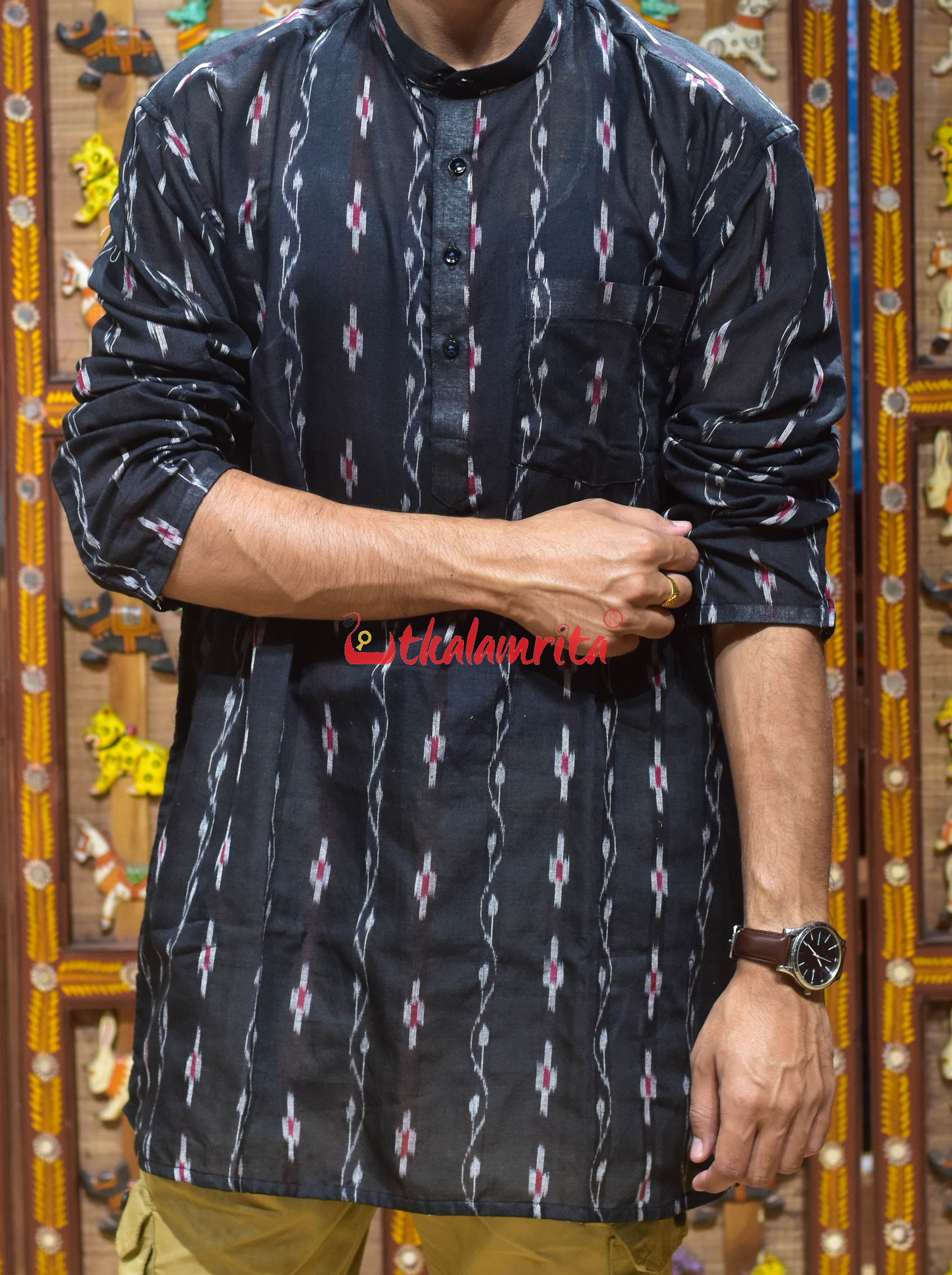 Black Lata Pasapali (Men's Short Kurta)