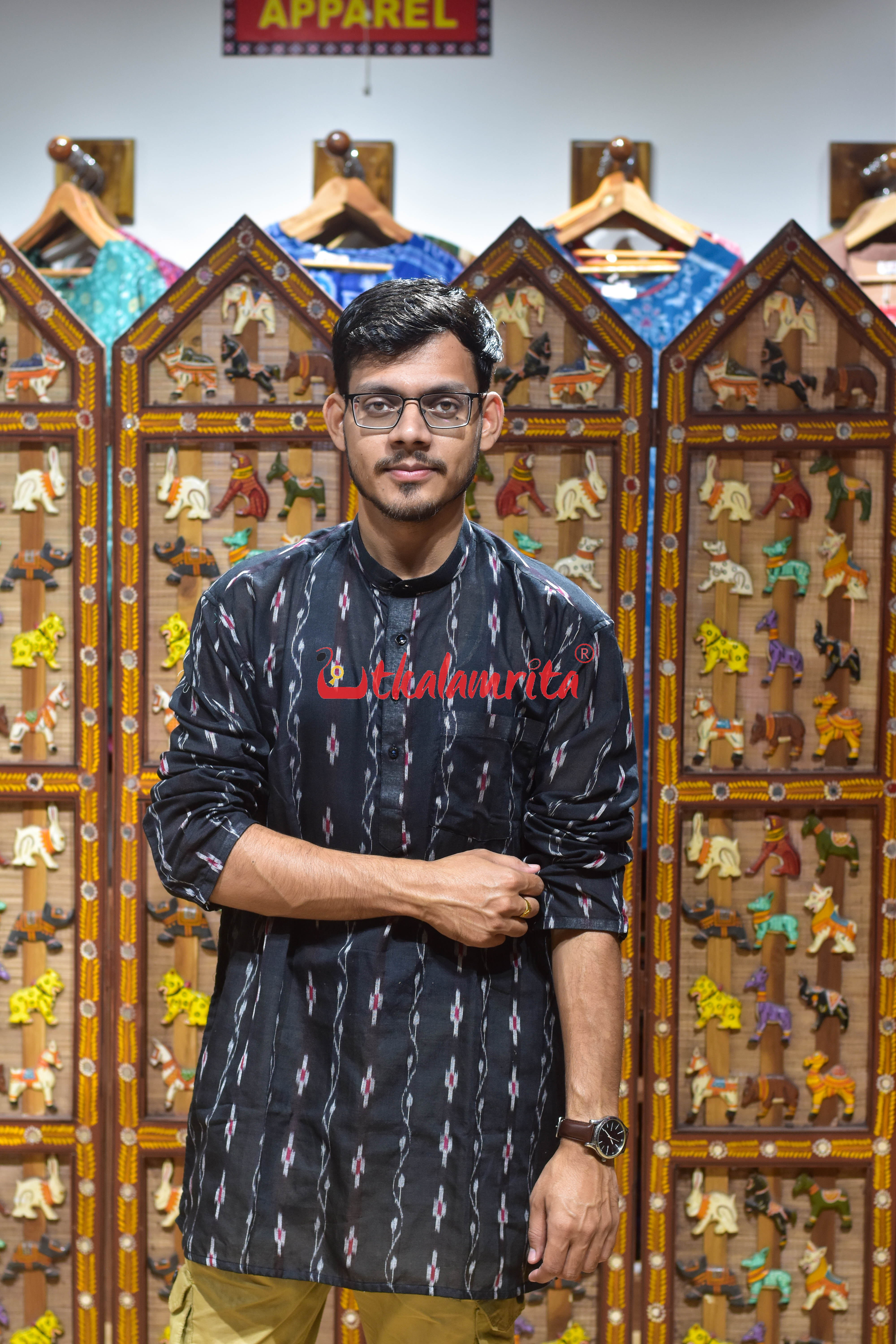 Black Lata Pasapali (Men's Short Kurta)