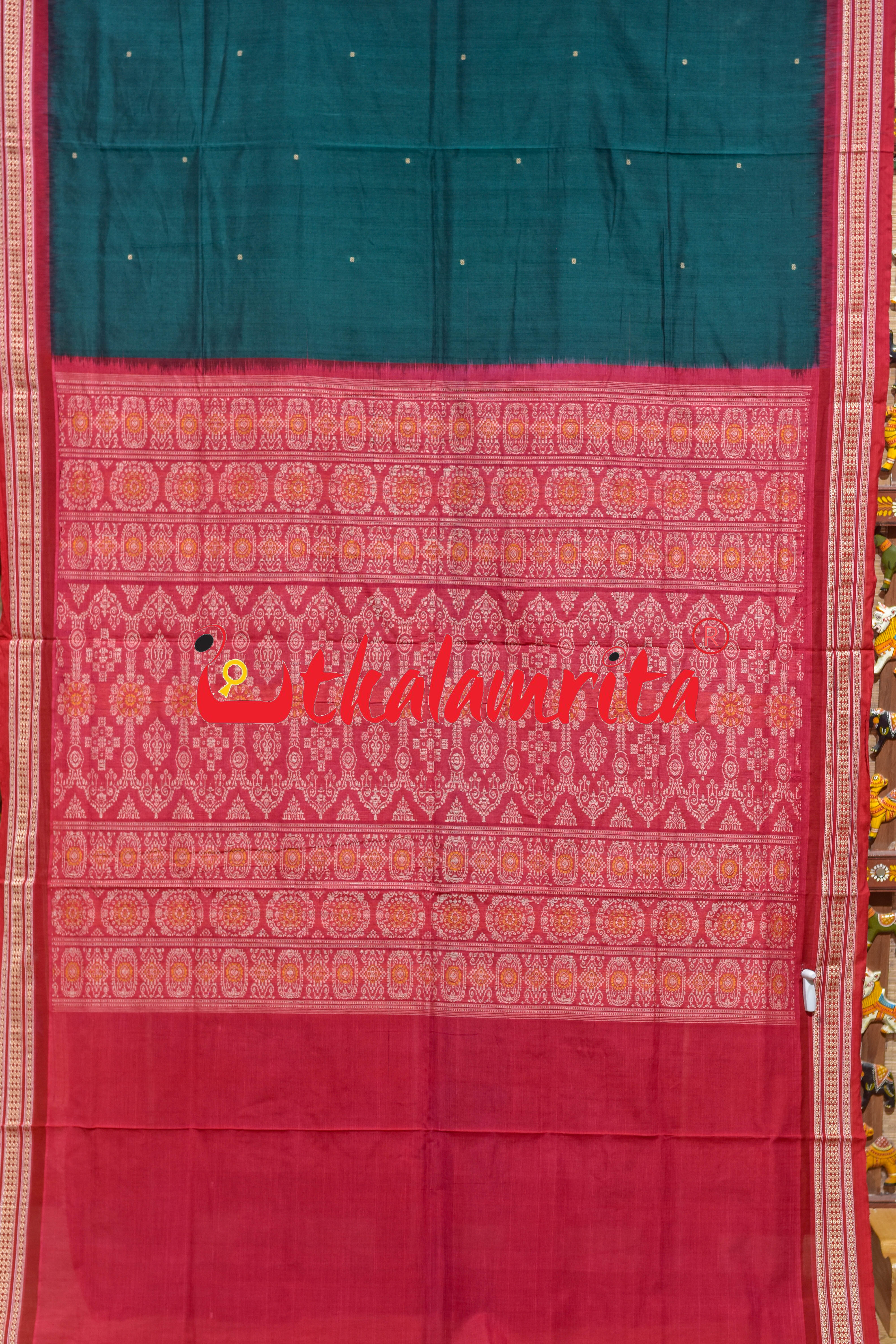 Green Red Buti Bomkai Cotton Saree