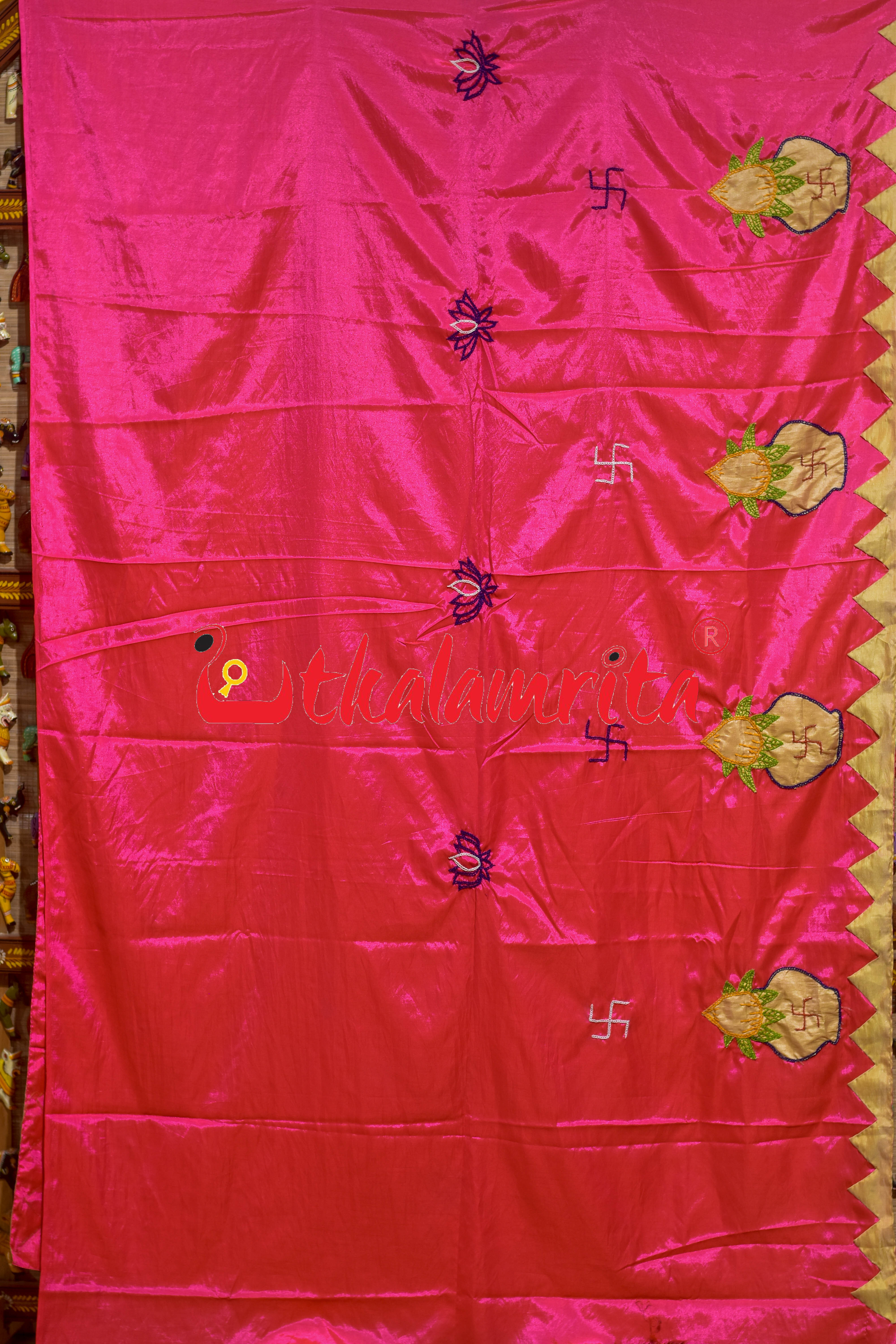 Pink Pipli Applique Mahalakhmi Designer Chiffon Saree