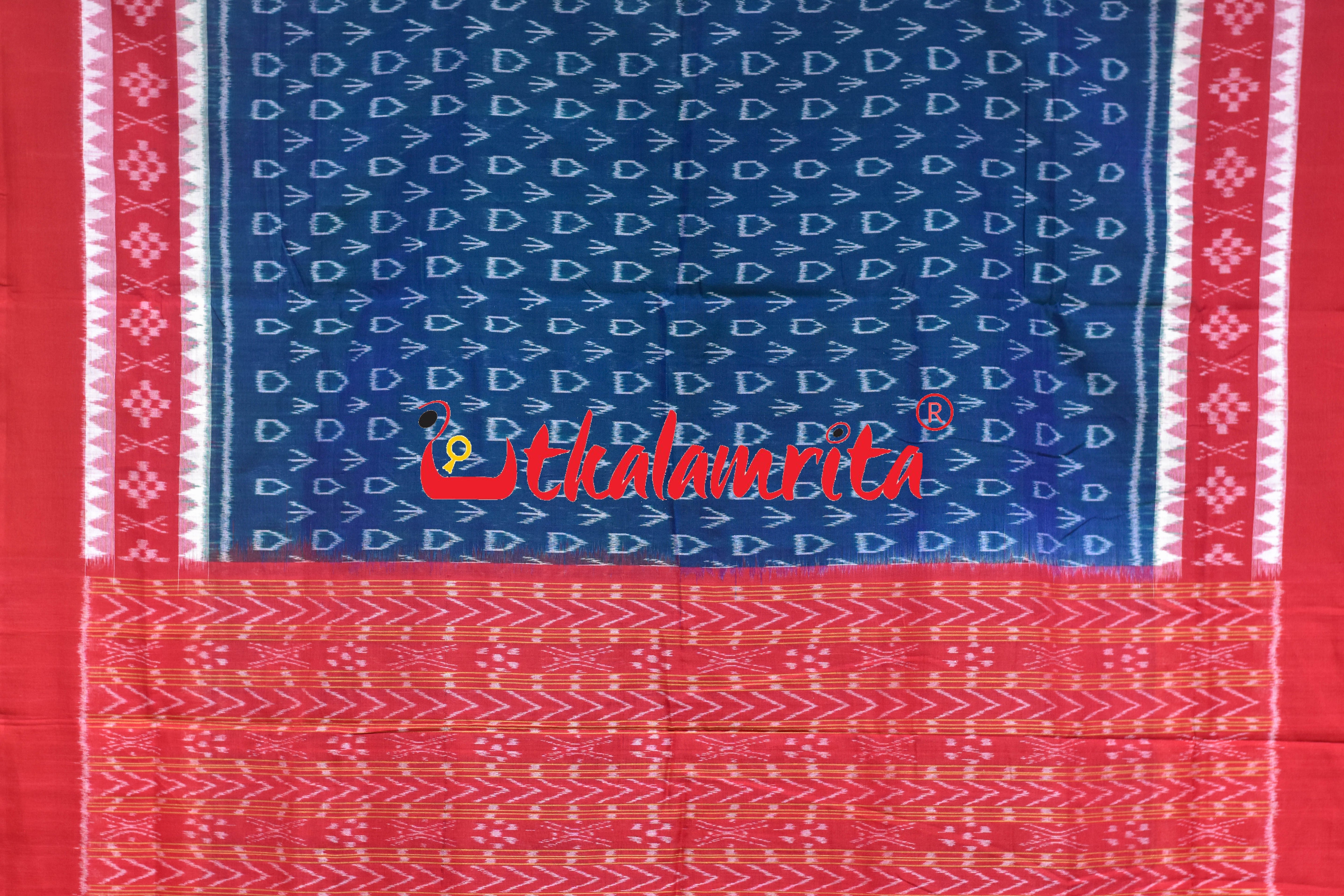 Teal Red Arrow Design Sambalpuri Cotton Saree