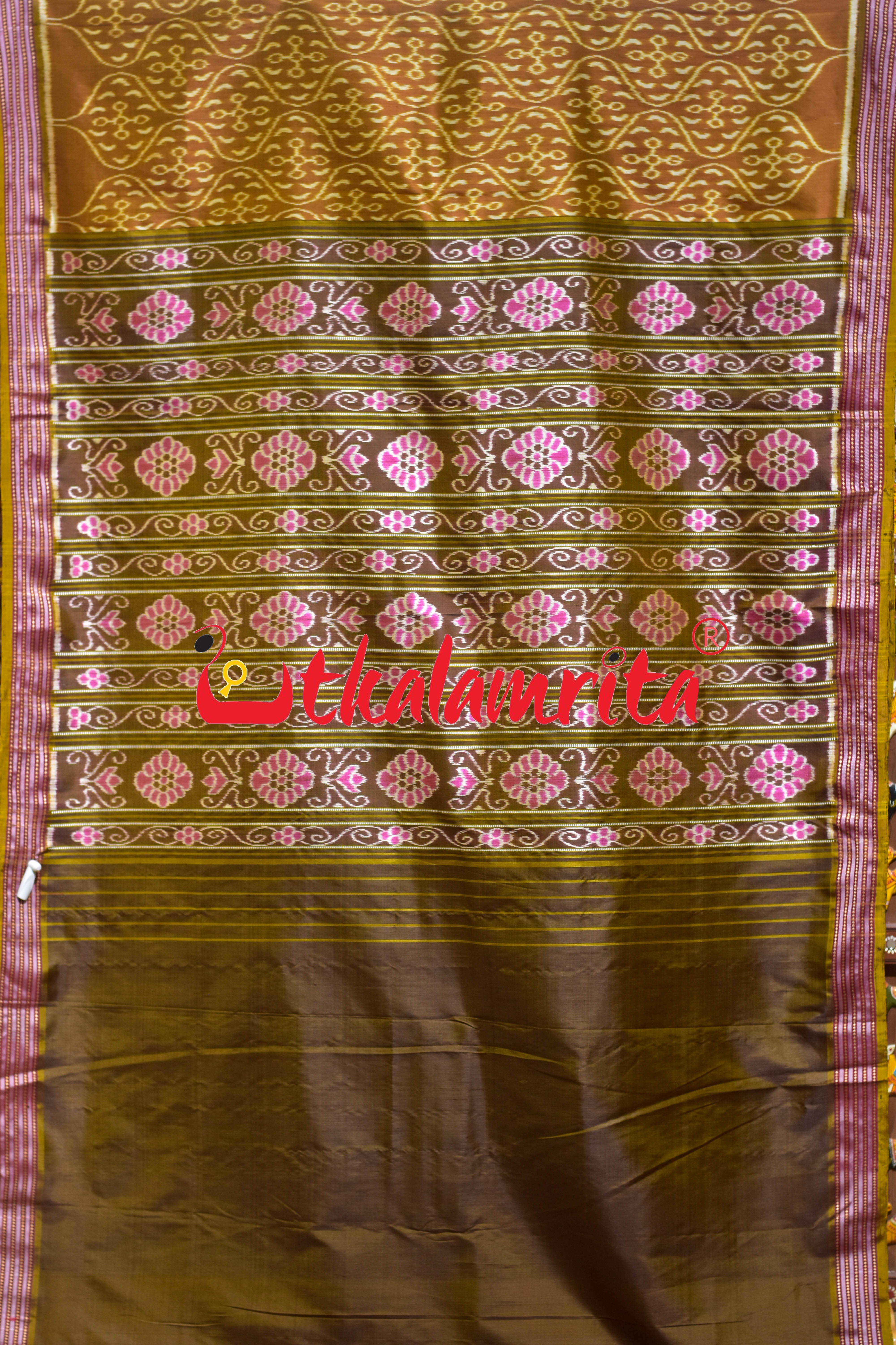 Chungudia Daali Golden Maroon Khandua Silk Saree