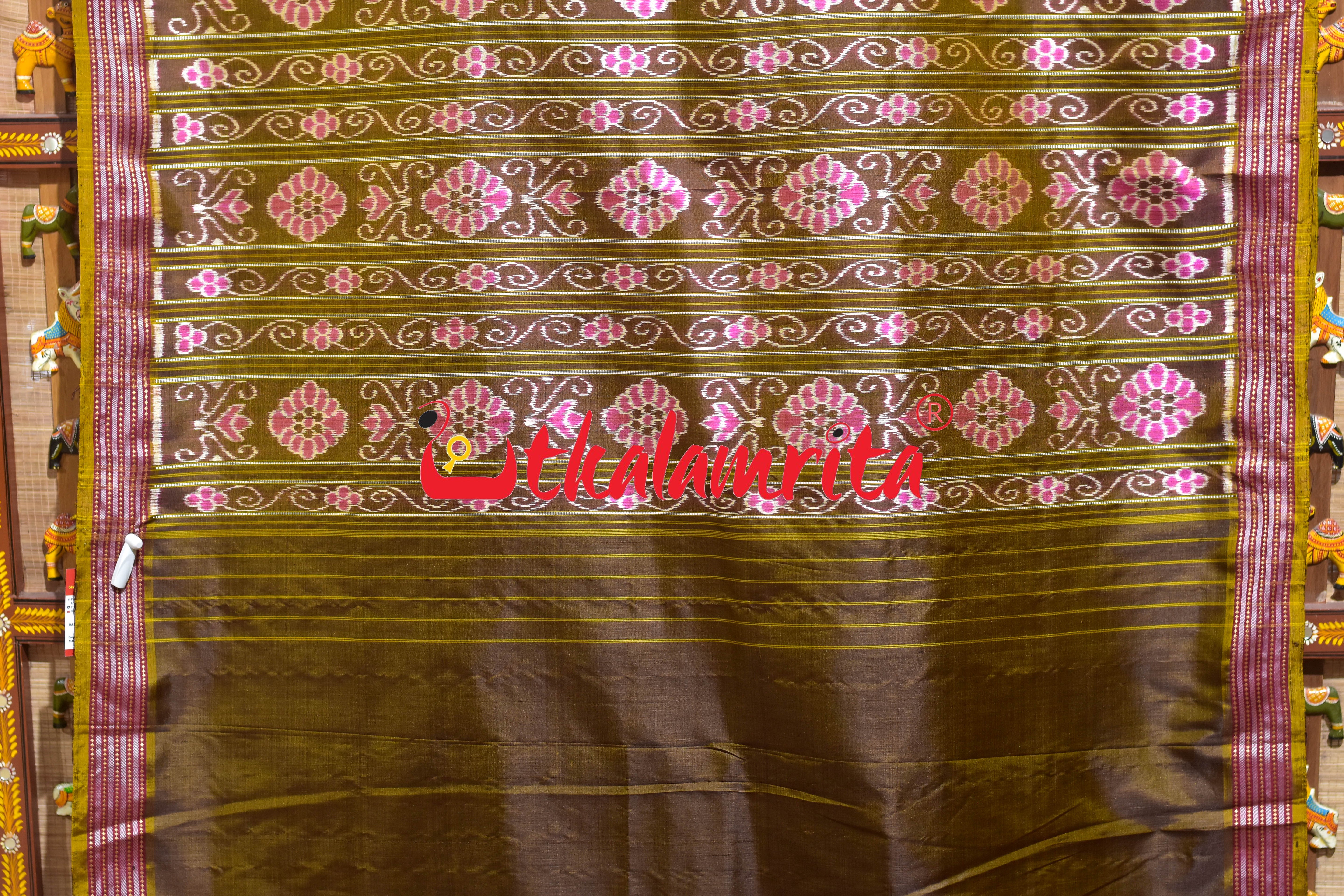 Chungudia Daali Golden Maroon Khandua Silk Saree