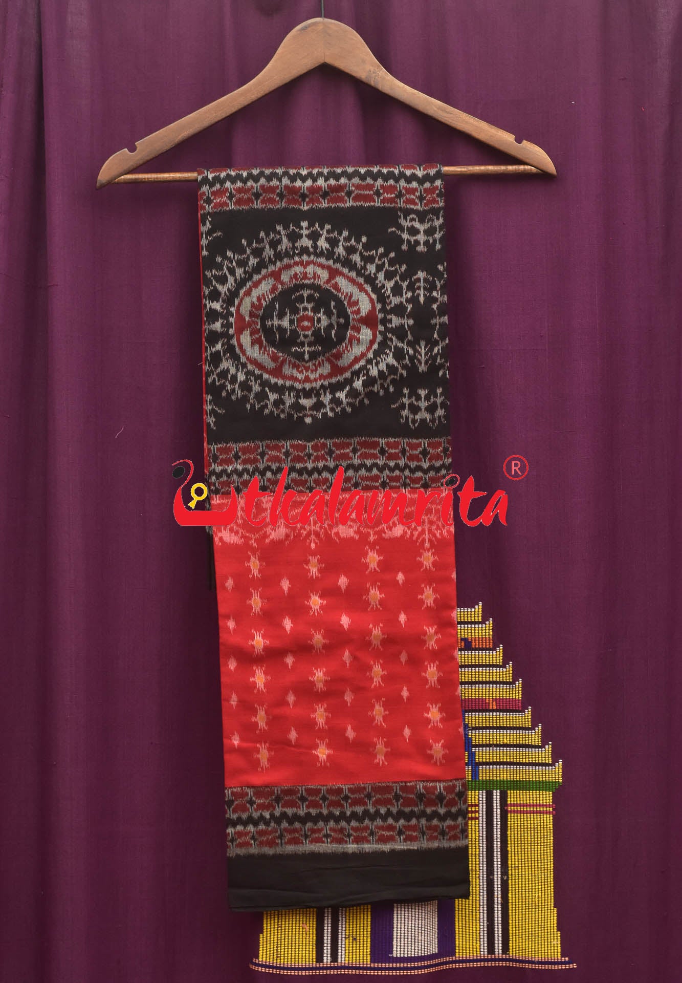 Tribal Chakra Jhoti Red Black Sambalpuri Cotton Dress Set