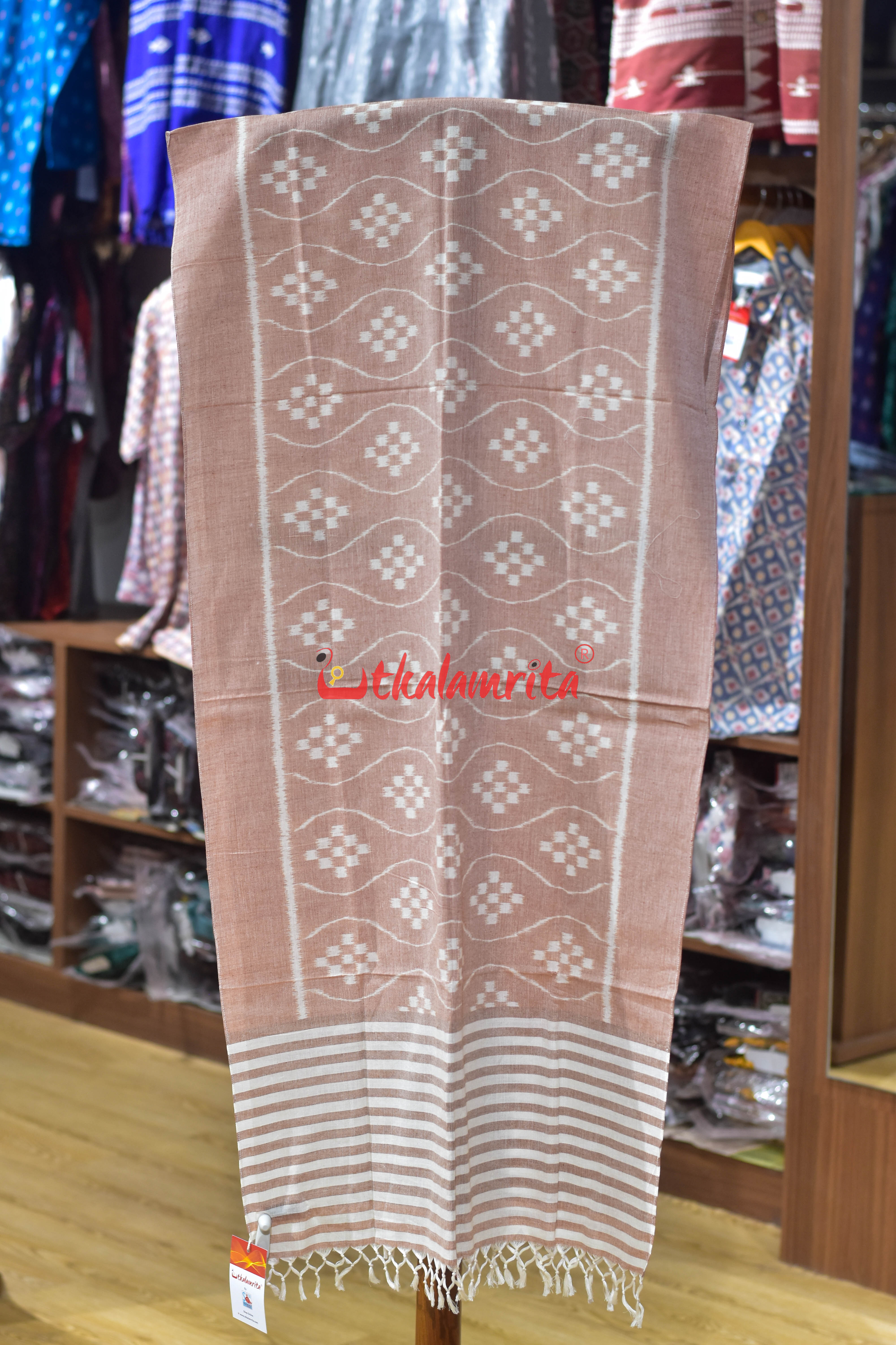 Peach Pasapali Waves Ikat Cotton (Stole)