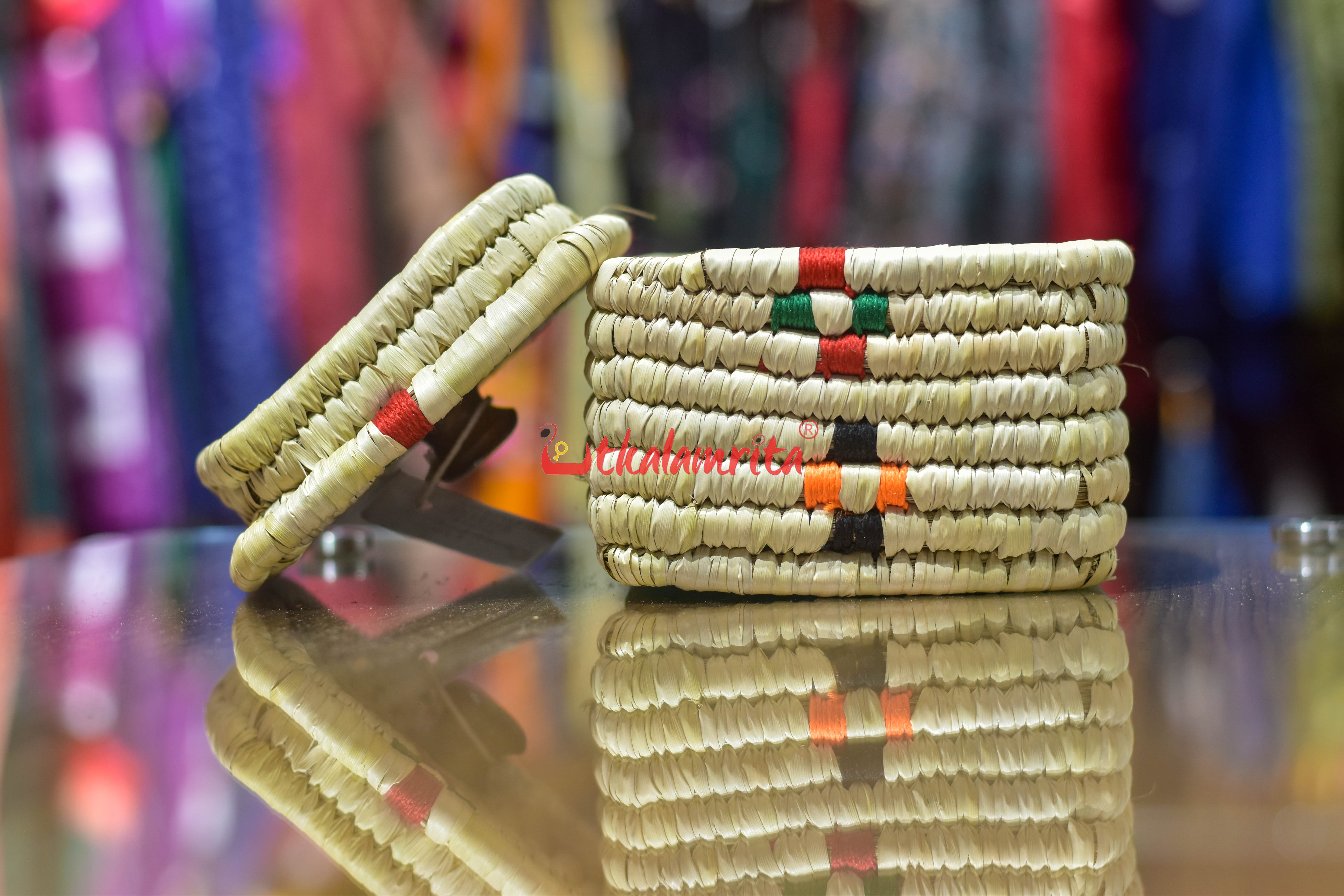 Square Sabai Grass Box Binding with Lid & Knob