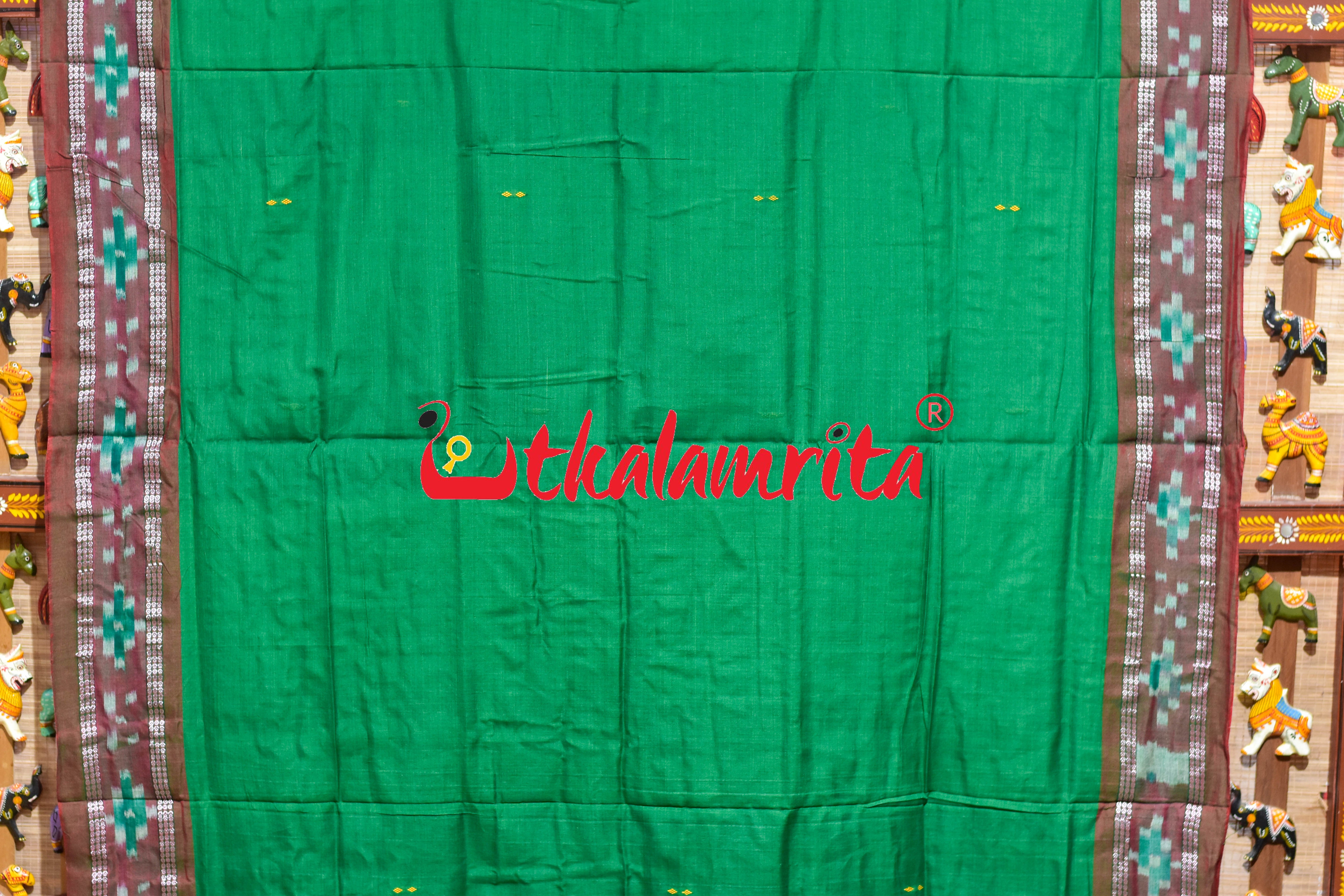 Green Red Rekha Buti Khandua Cotton Saree