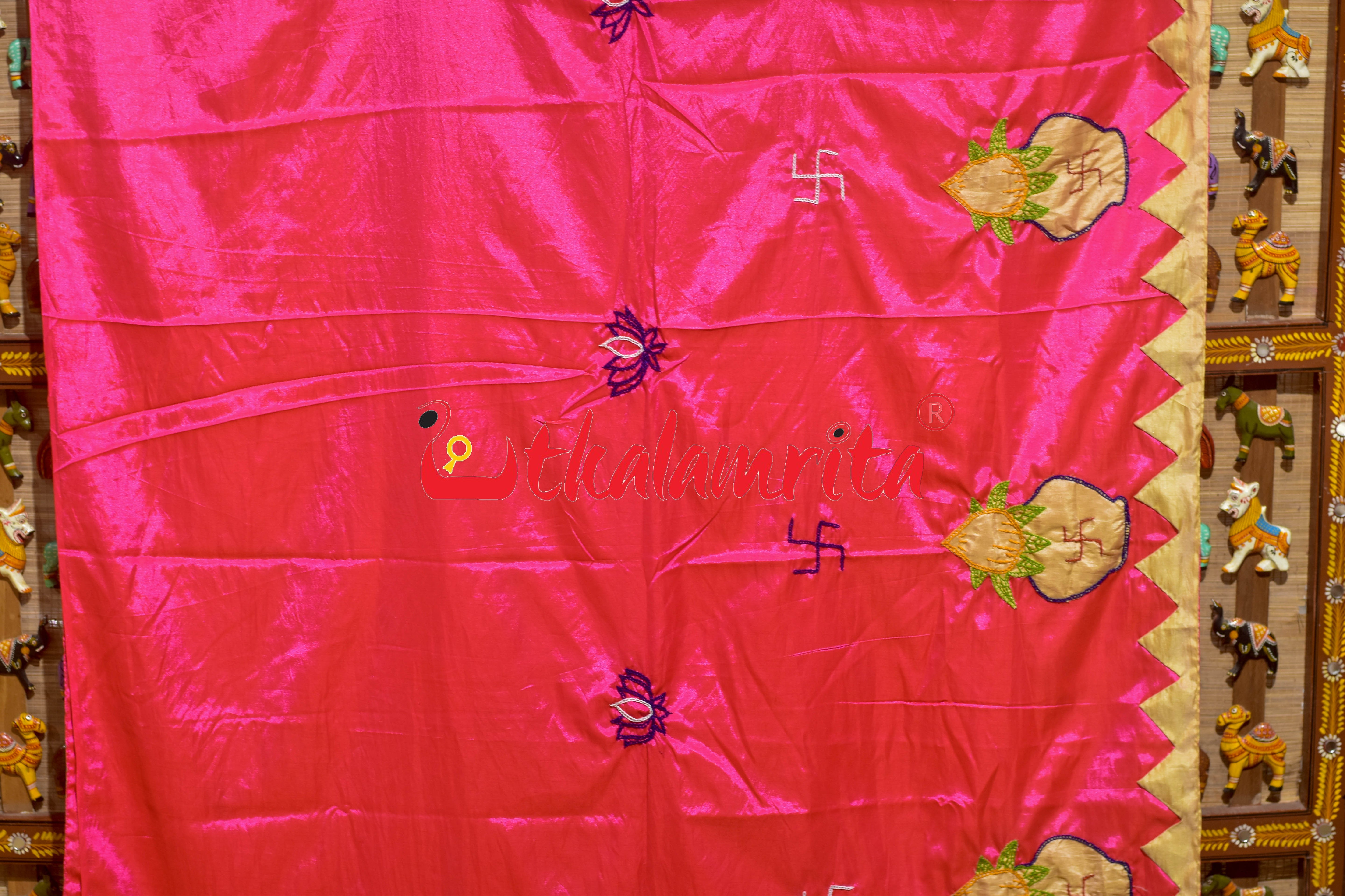 Pink Pipli Applique Mahalakhmi Designer Chiffon Saree