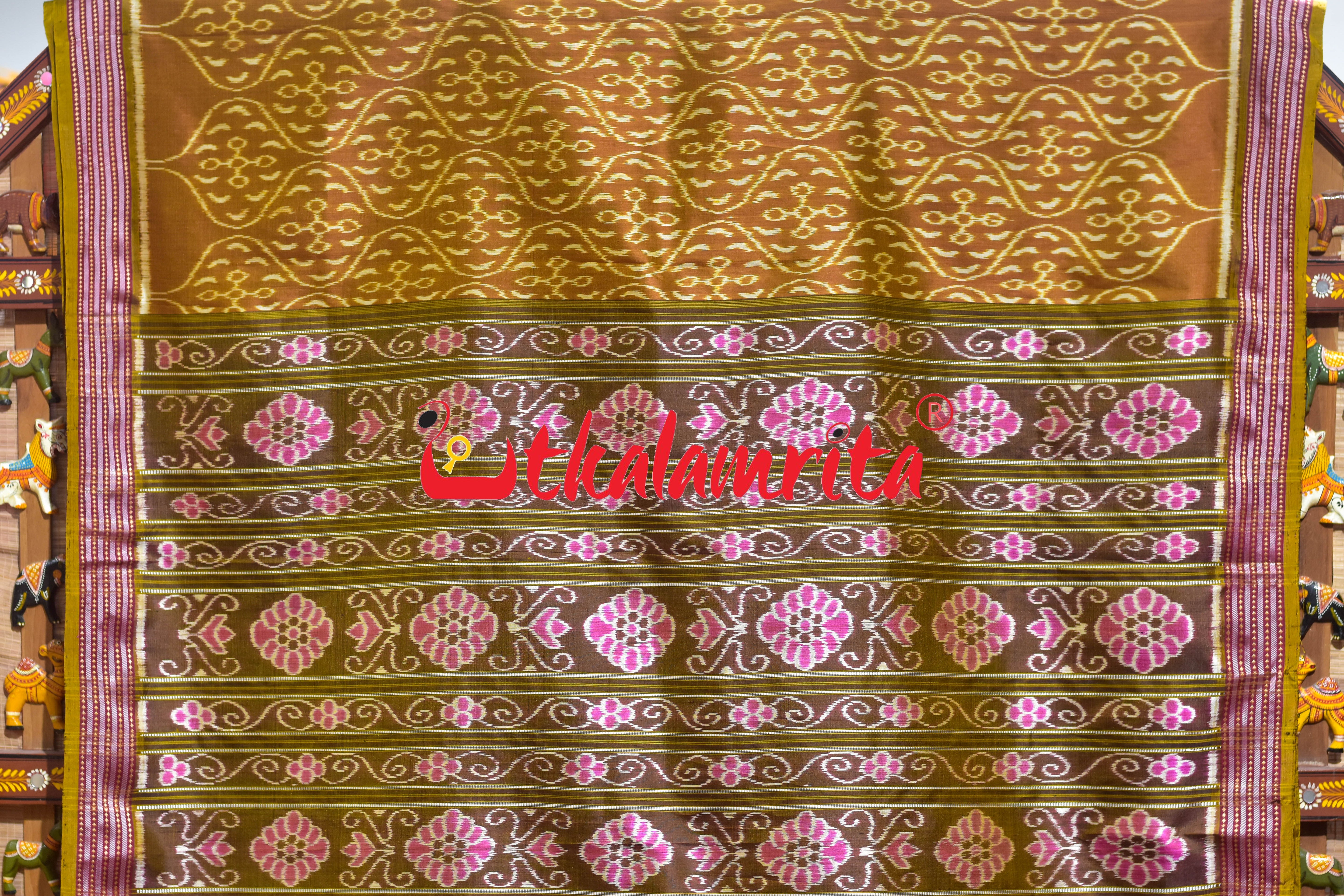 Chungudia Daali Golden Maroon Khandua Silk Saree