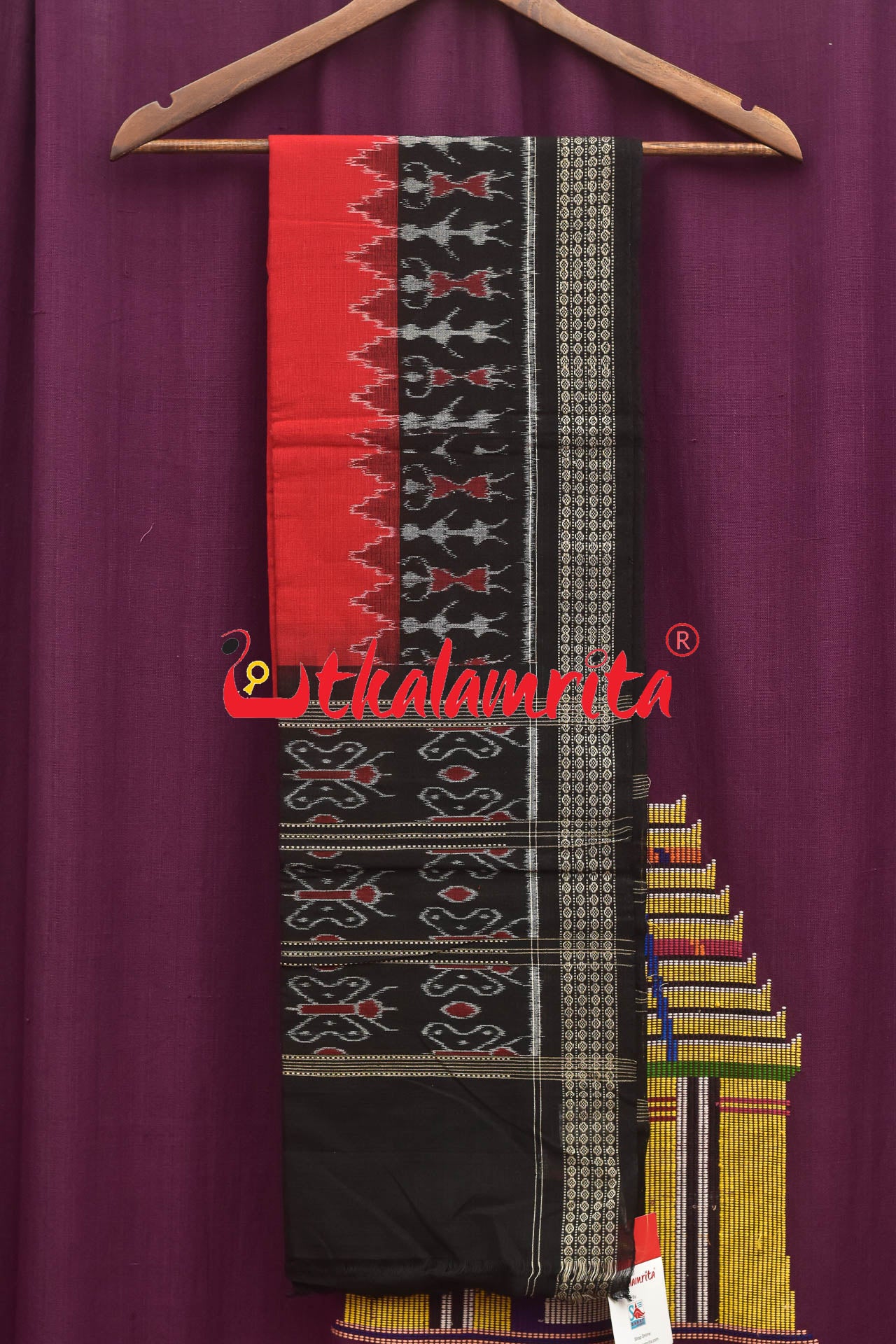 Tribal Chakra Jhoti Red Black Sambalpuri Cotton Dress Set