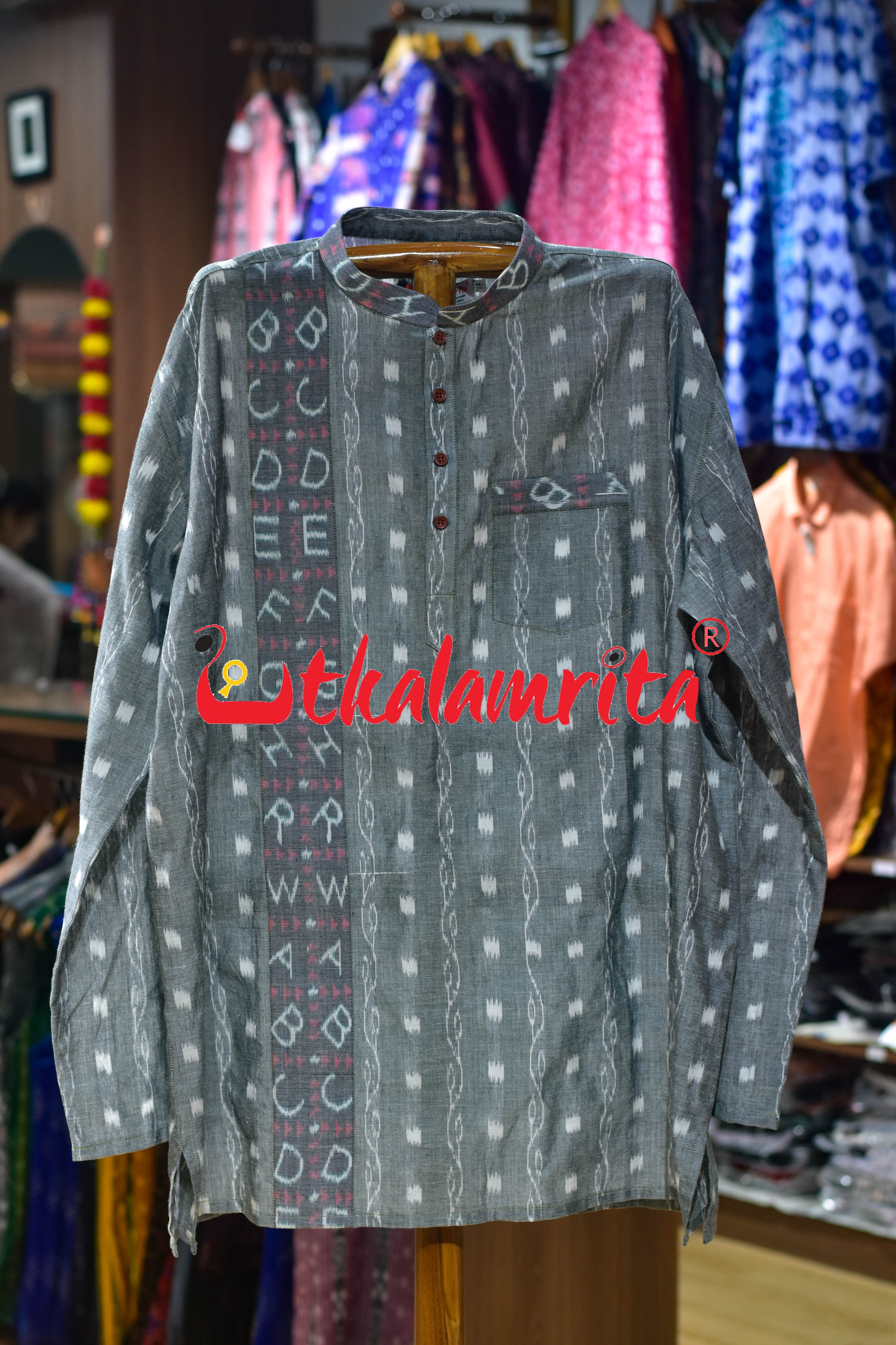 Grey Tipa Mala English Letters (Men's Short Kurta)