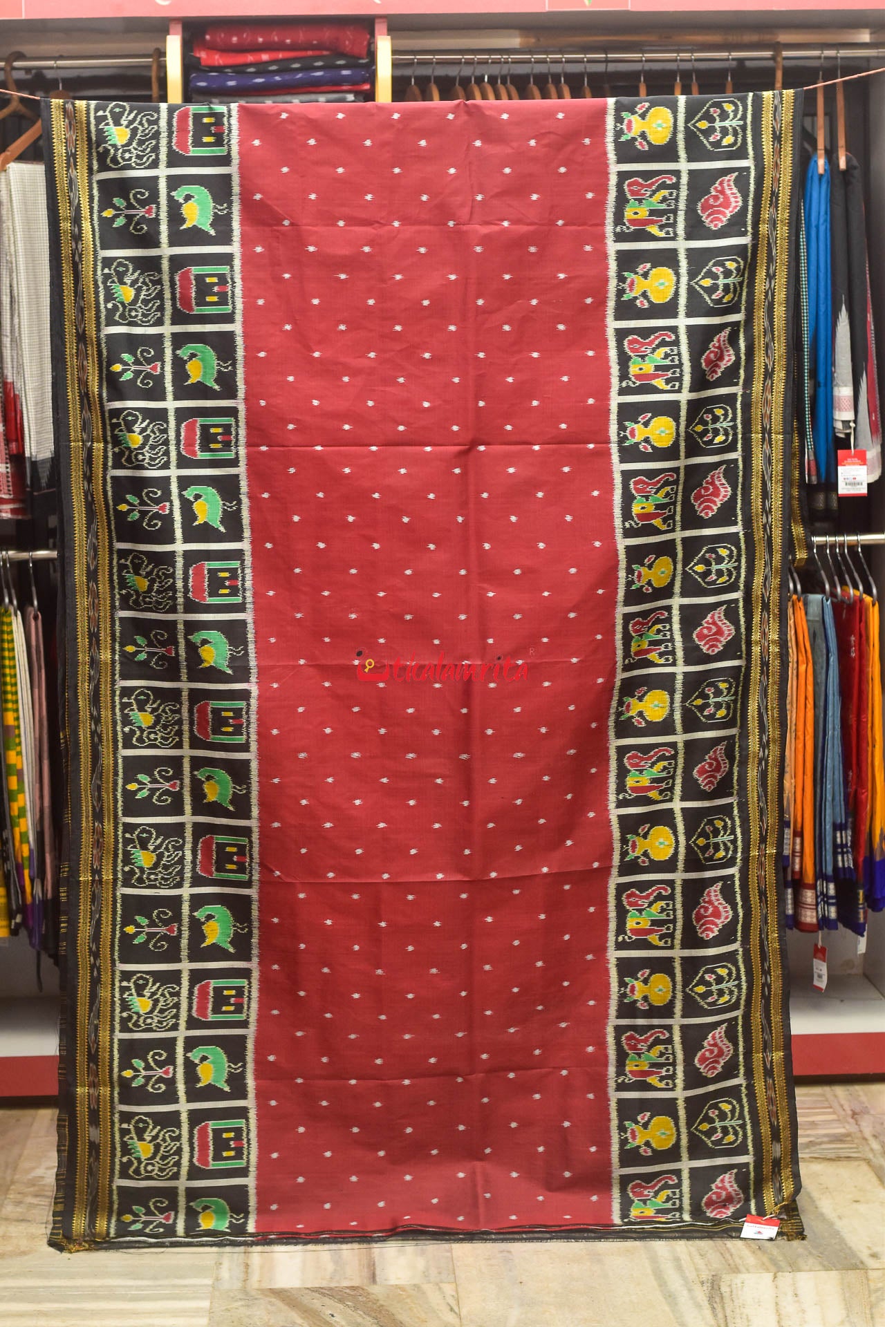 Red Dot Border Nabakothi Silk Saree