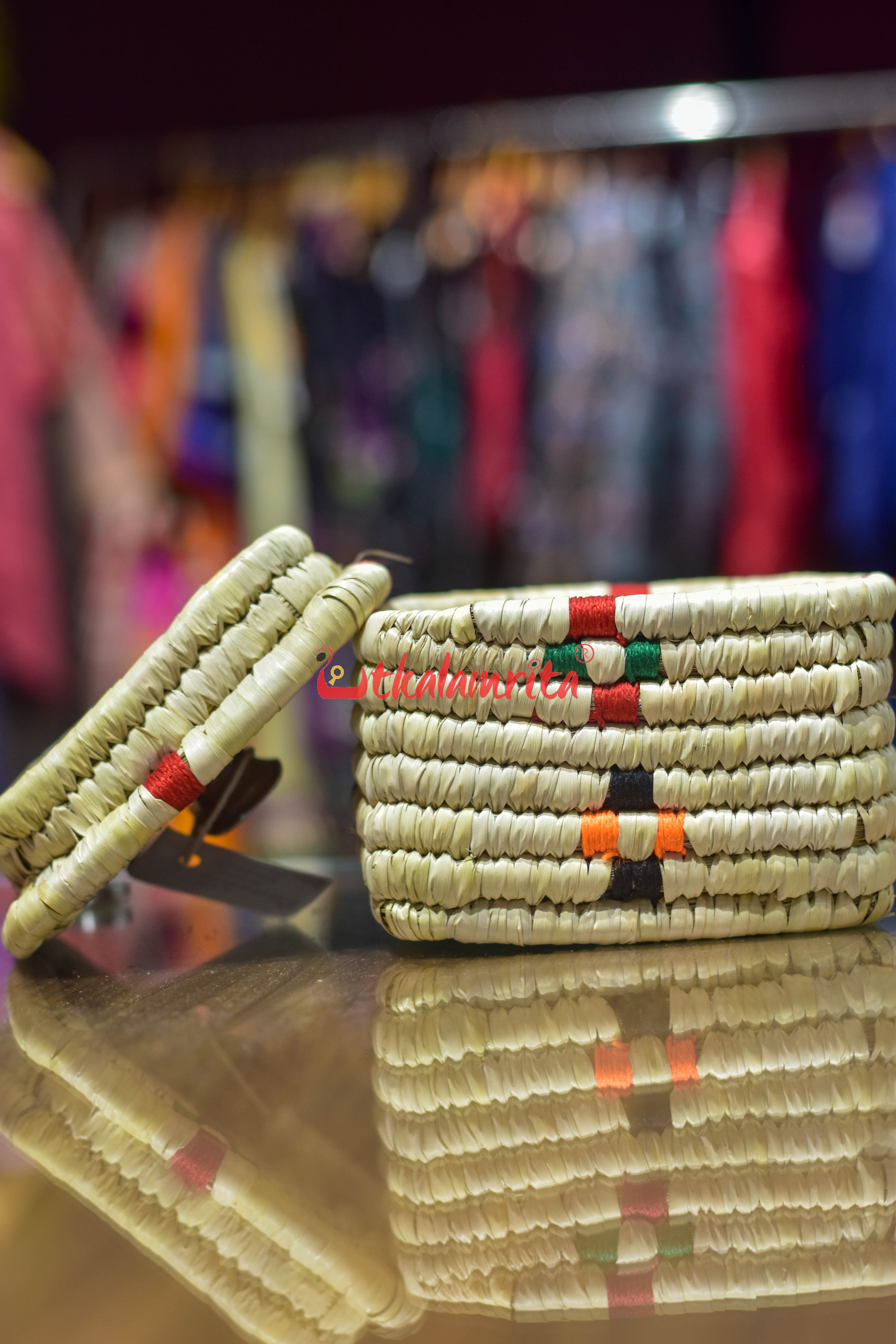 Square Sabai Grass Box Binding with Lid & Knob