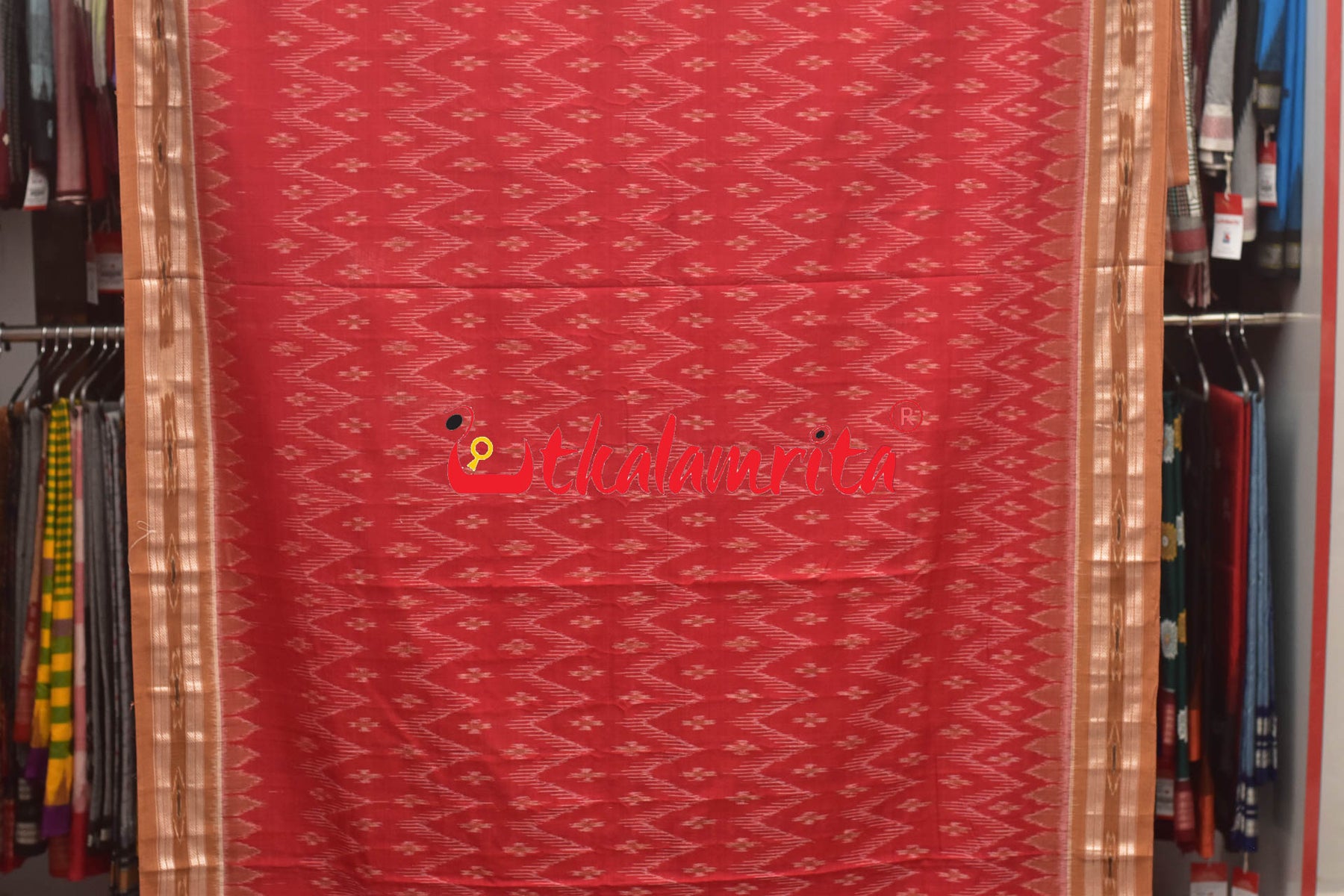 Rose Red Body Bandha Khandua Cotton Saree