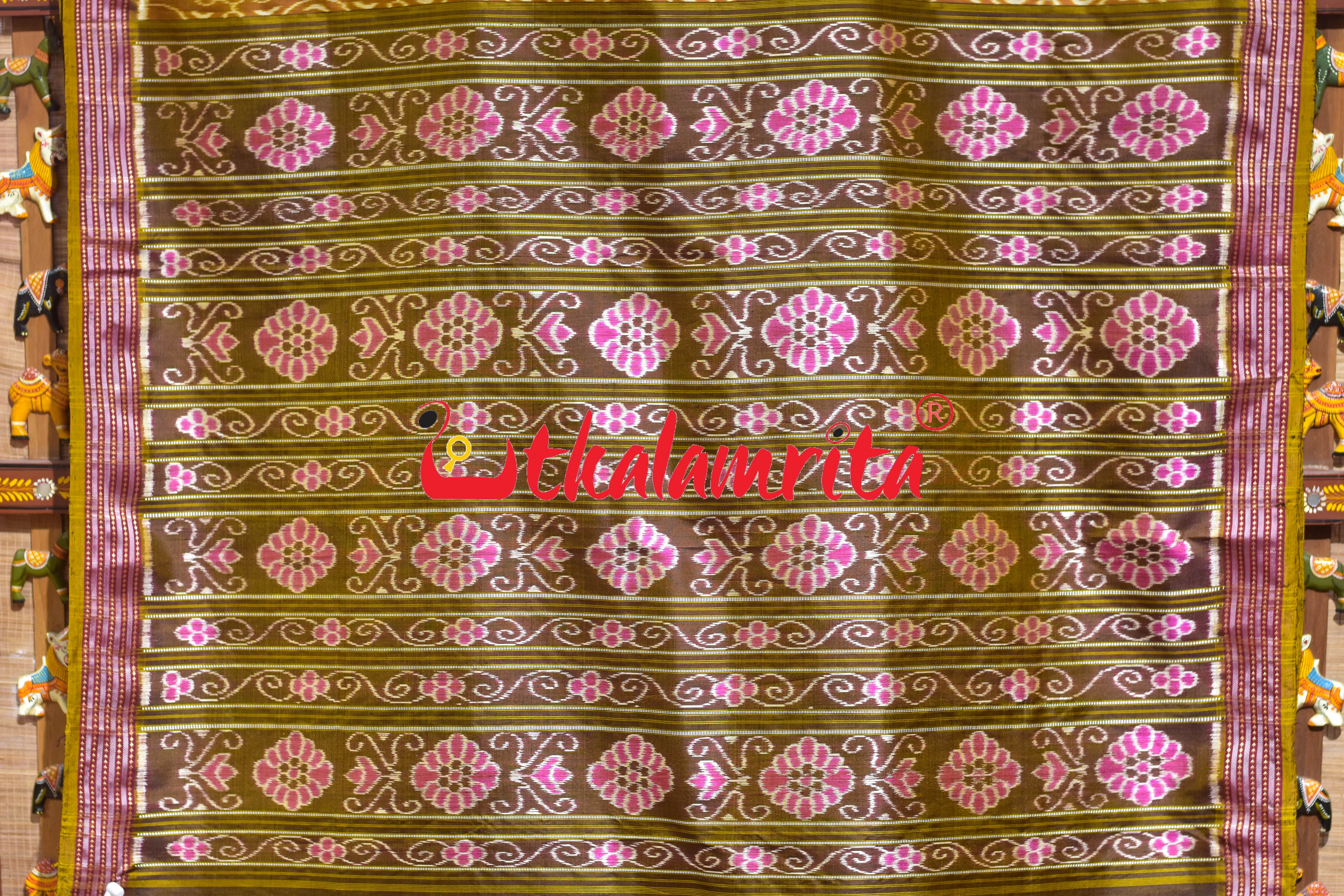 Chungudia Daali Golden Maroon Khandua Silk Saree