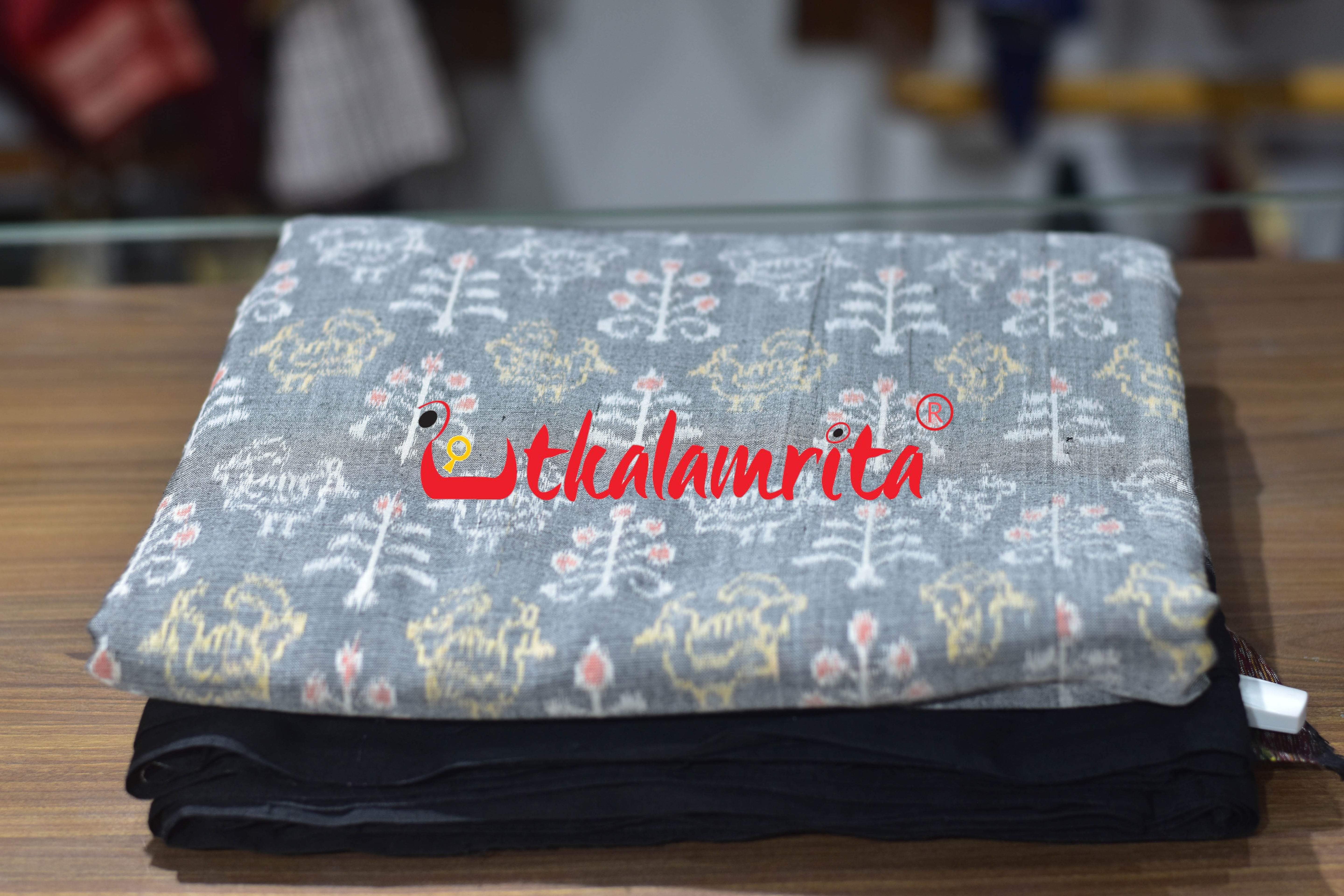 Grey Bird Tree Sambalpuri Cotton (Fabric)