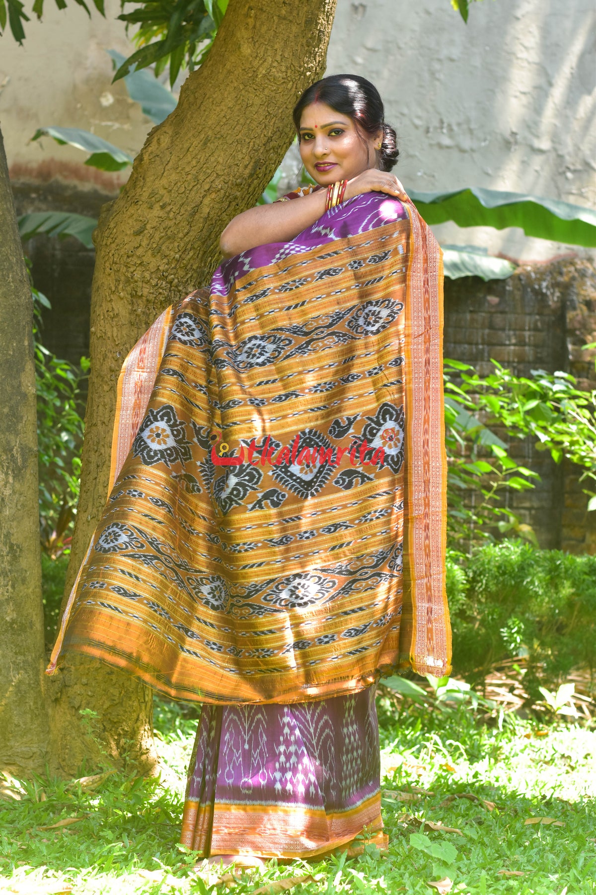 Purple Tribals and Fountain Khandua Silk Saree