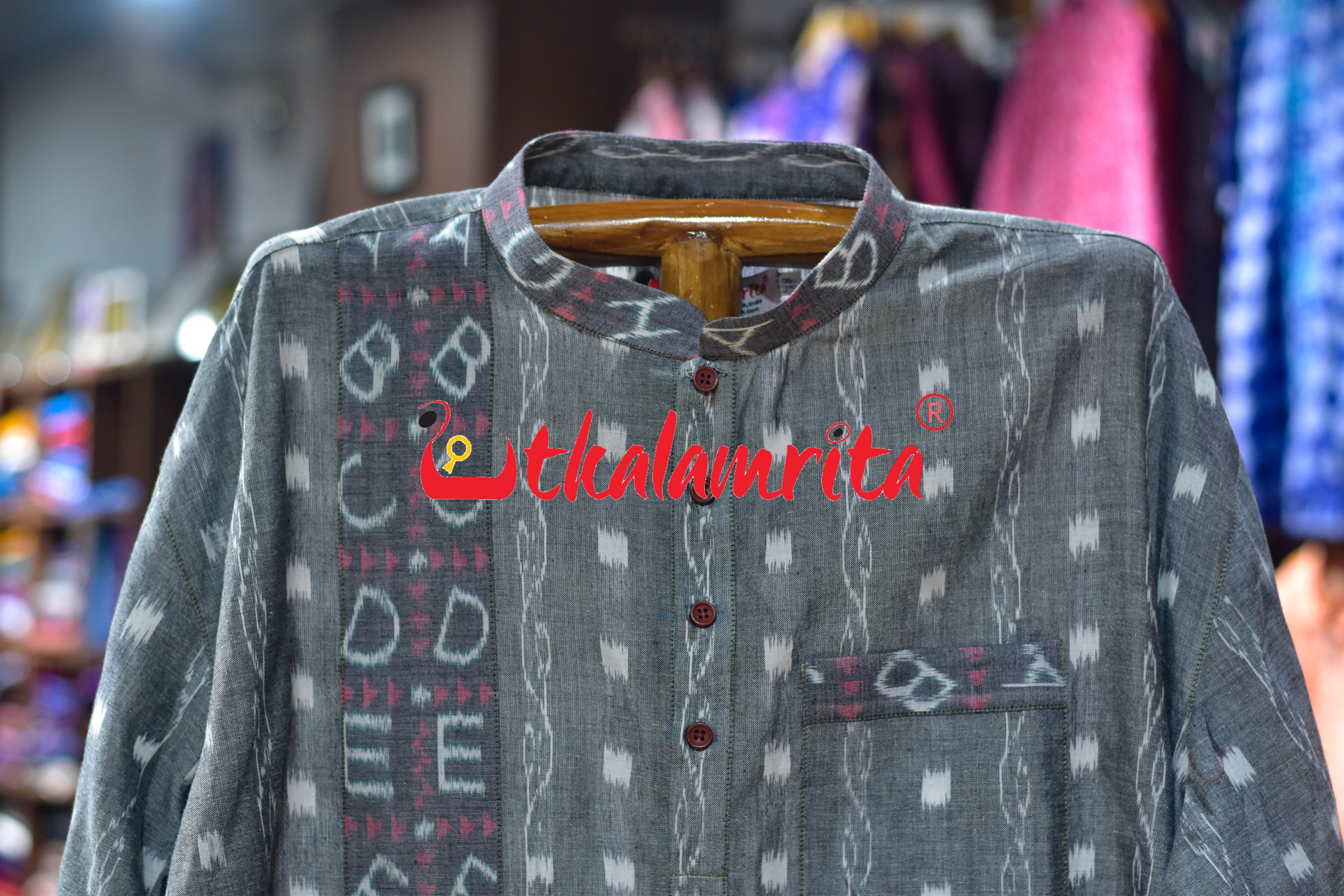 Grey Tipa Mala English Letters (Men's Short Kurta)