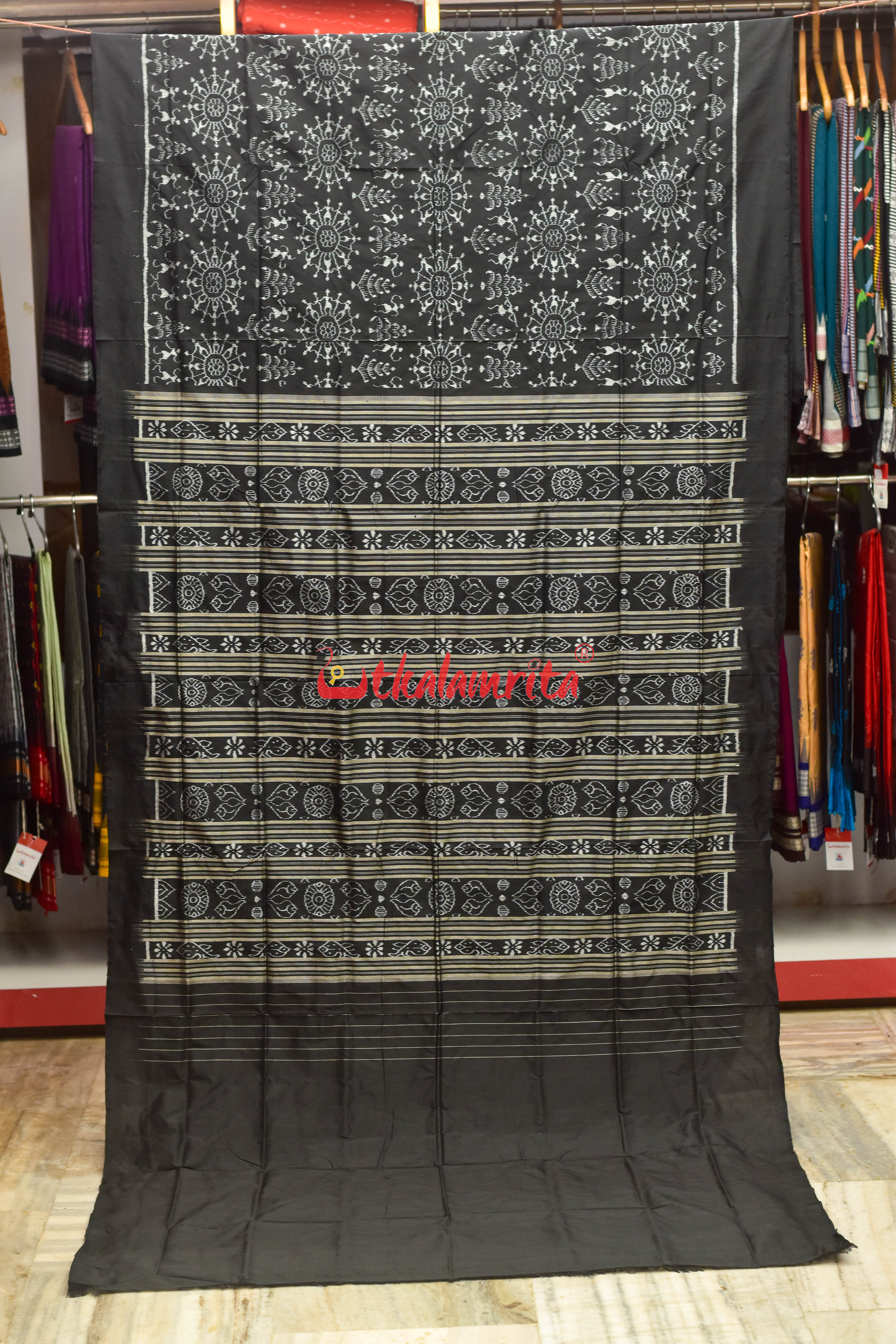 Black Circle Tribal Sambalpuri Silk Saree