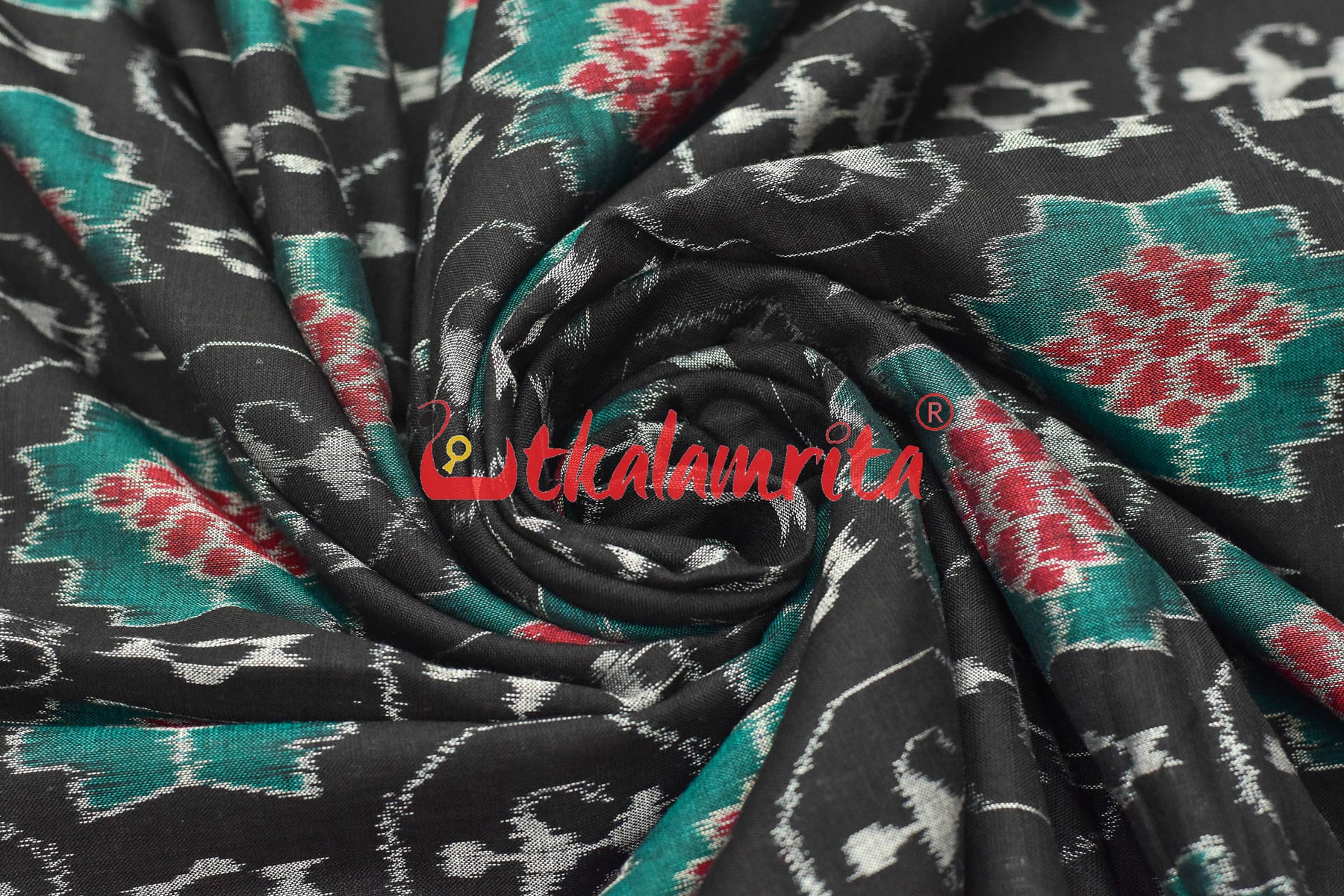 Black Tribal and Flowers Sambalpuri Cotton (Fabric)