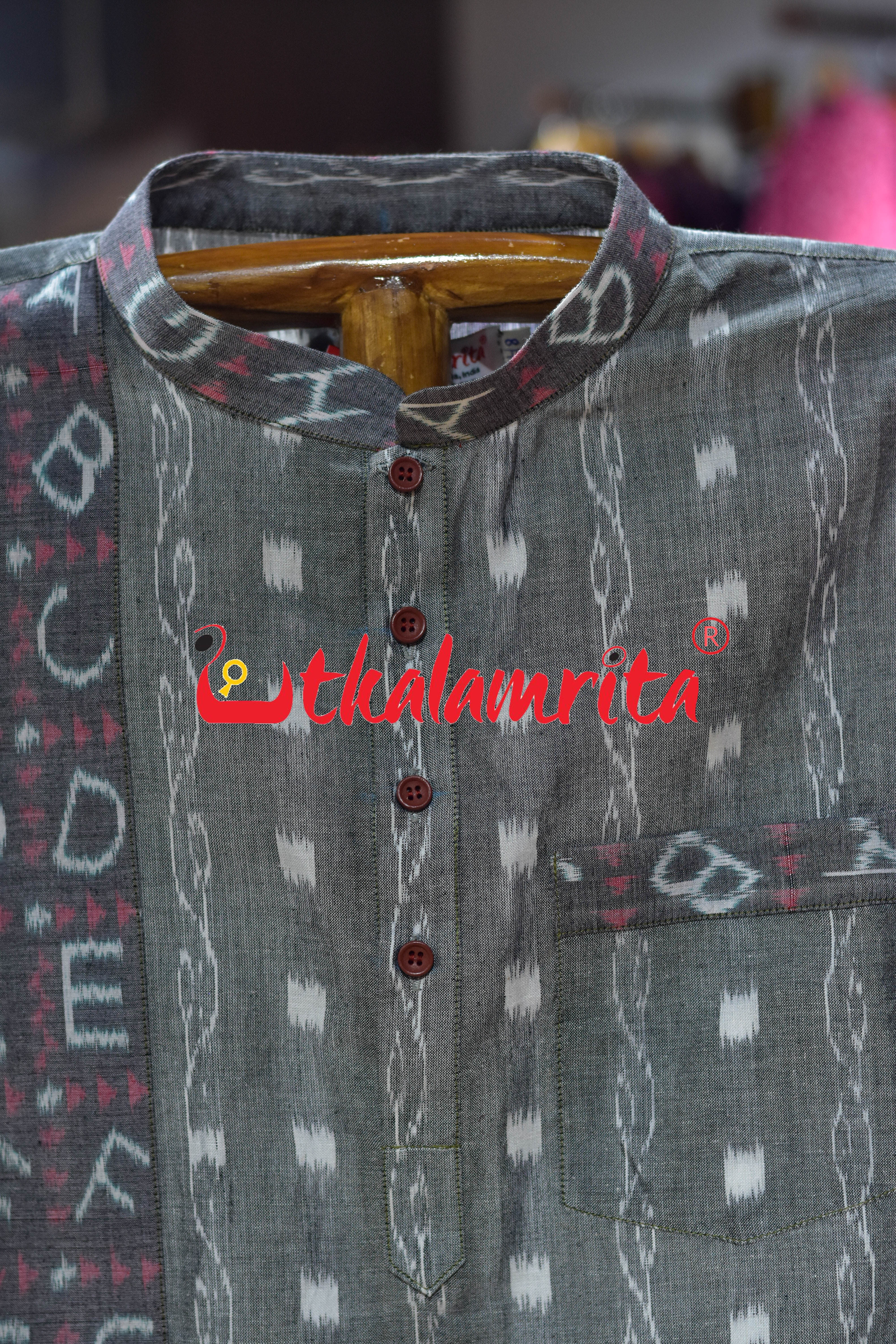 Grey Tipa Mala English Letters (Men's Short Kurta)