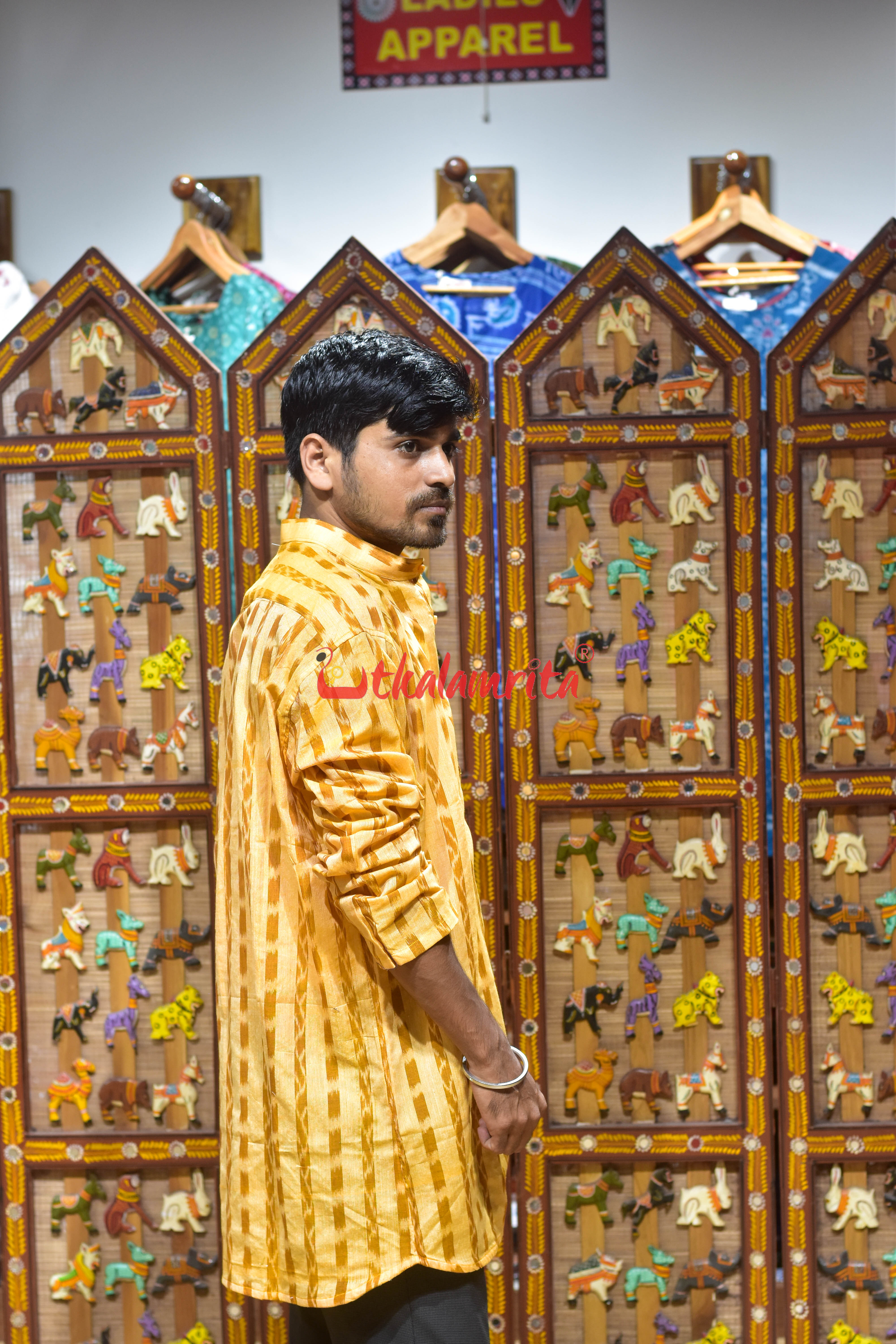 Matha Brown Line Checks (Men's Short Kurta)