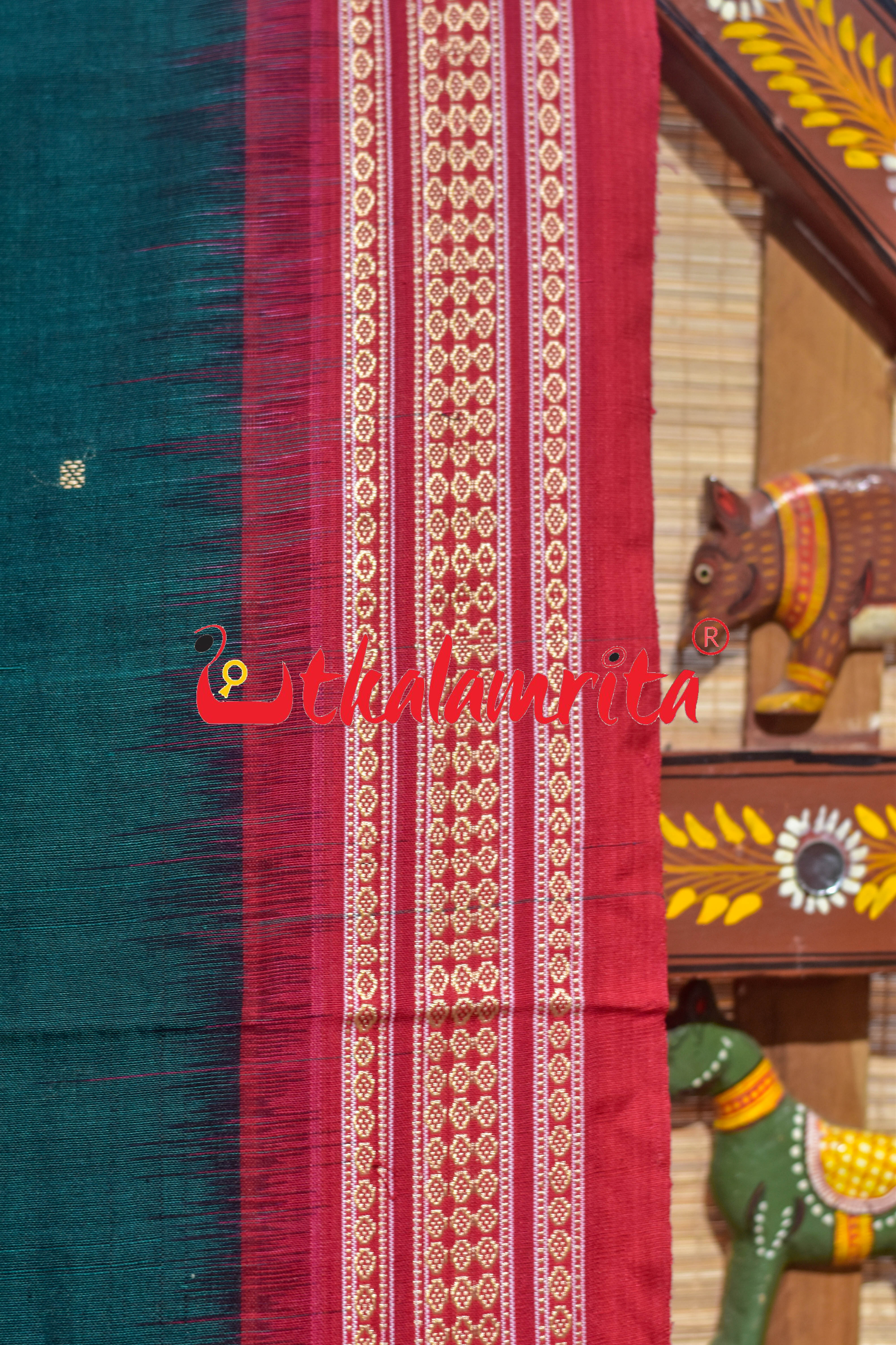 Green Red Buti Bomkai Cotton Saree