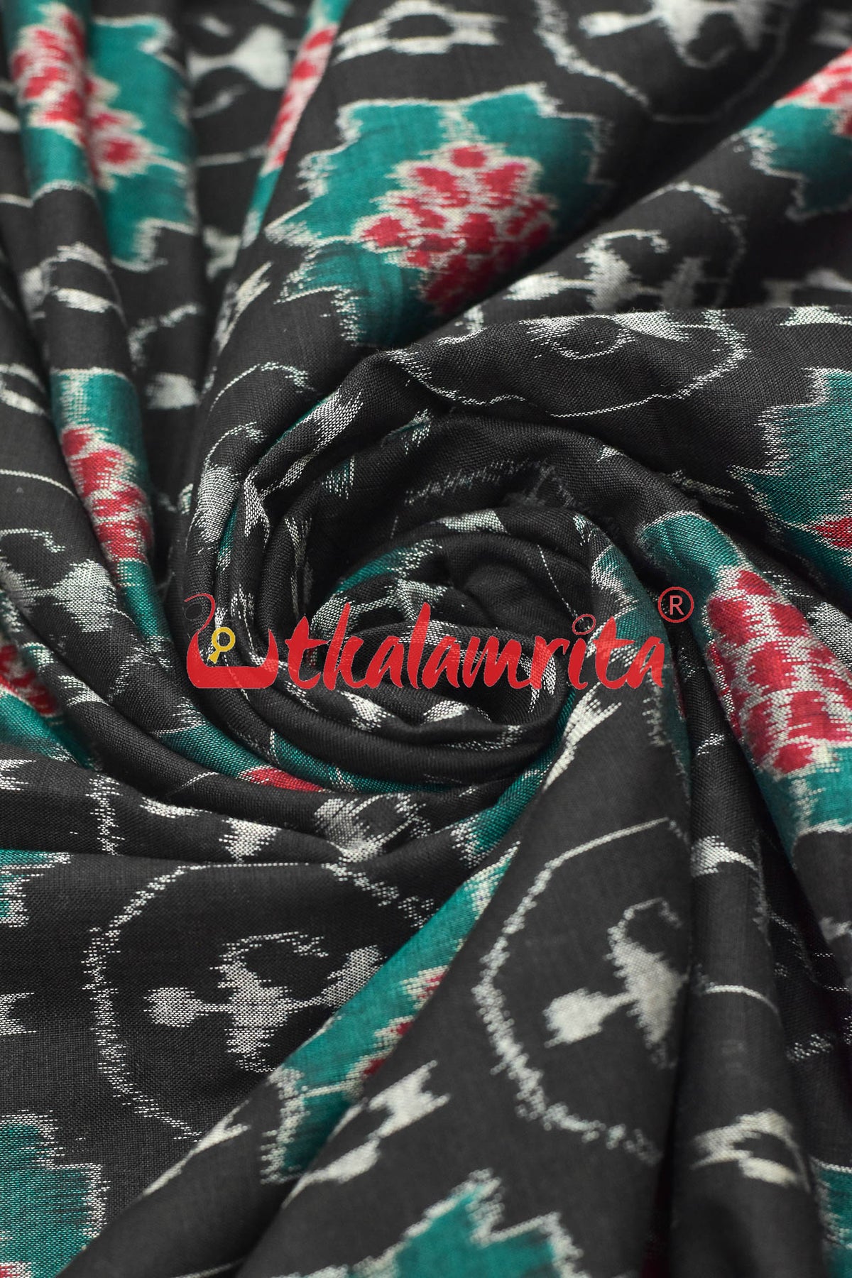 Black Tribal and Flowers Sambalpuri Cotton (Fabric)