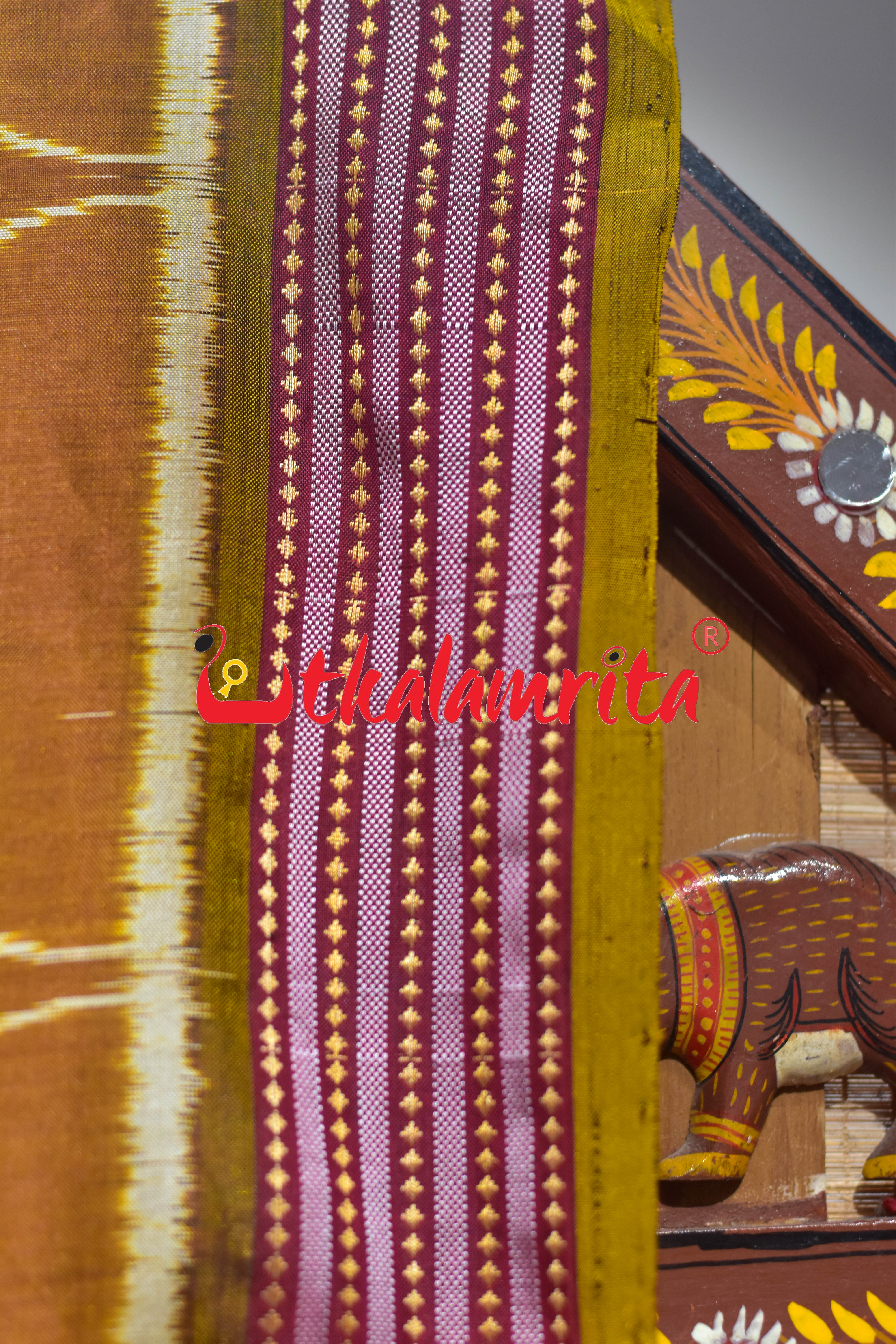 Chungudia Daali Golden Maroon Khandua Silk Saree