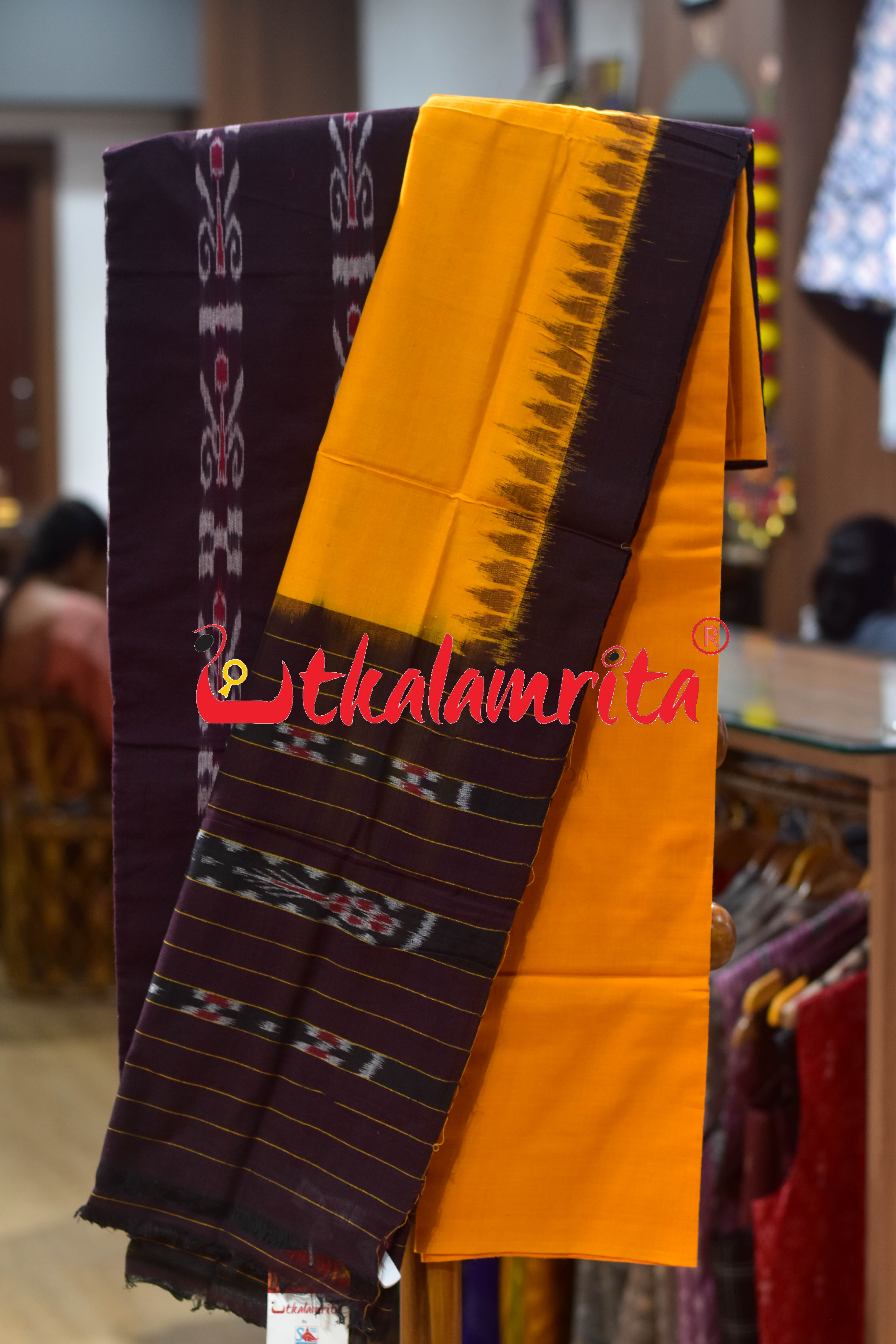 Coffee Yellow Pasapali and Kadha Dress Set