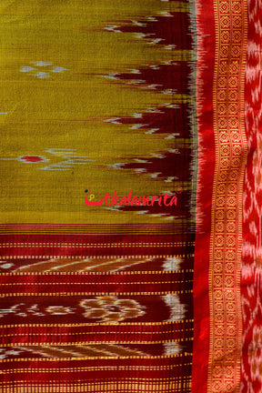 Mehndi Maroon Mayura Chandrika Khandua Silk Saree