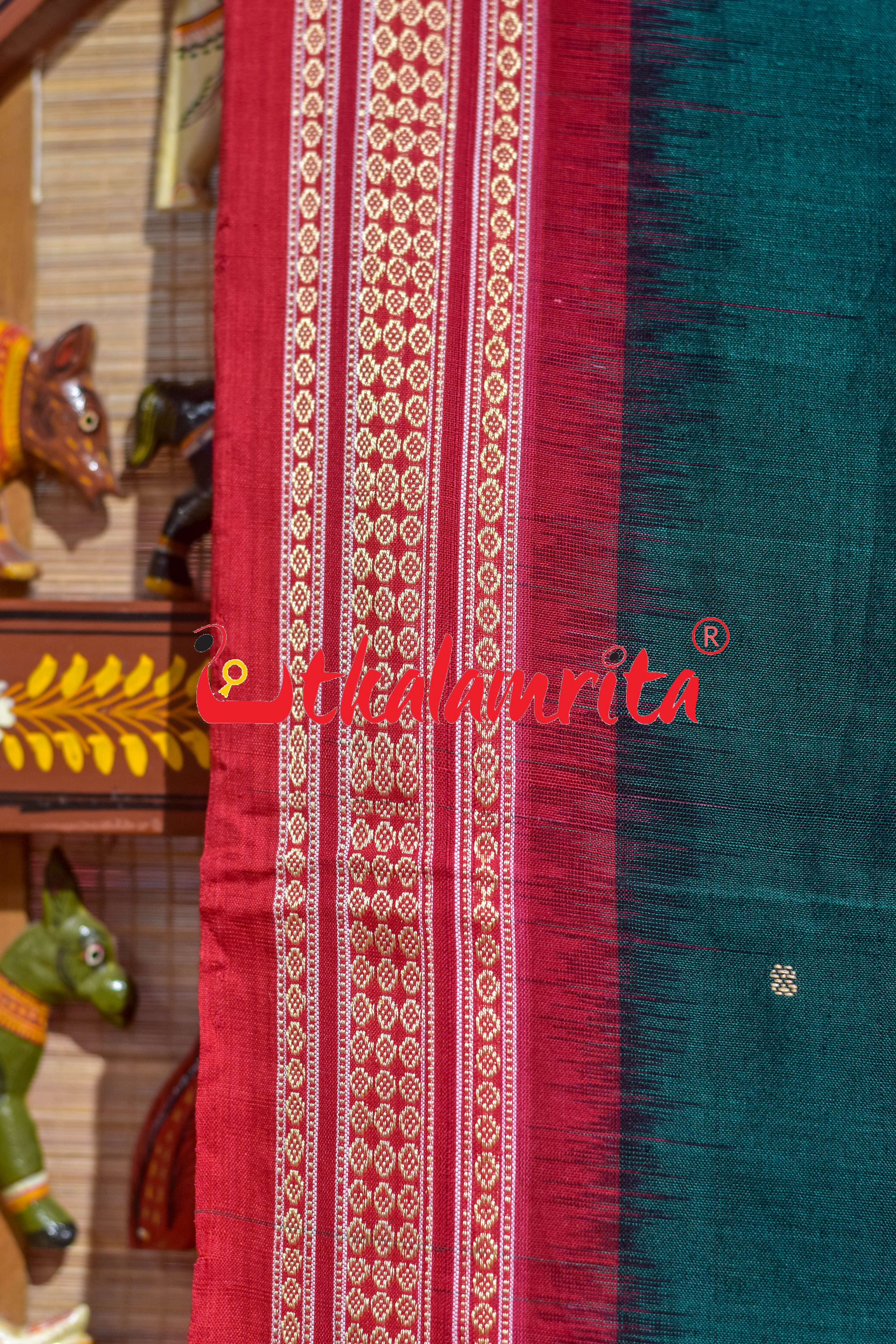Green Red Buti Bomkai Cotton Saree