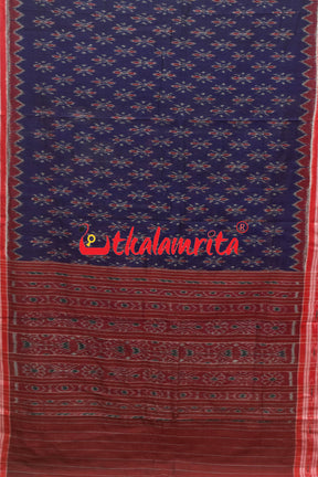 Navy Blue Red Phula Khandua Cotton Saree