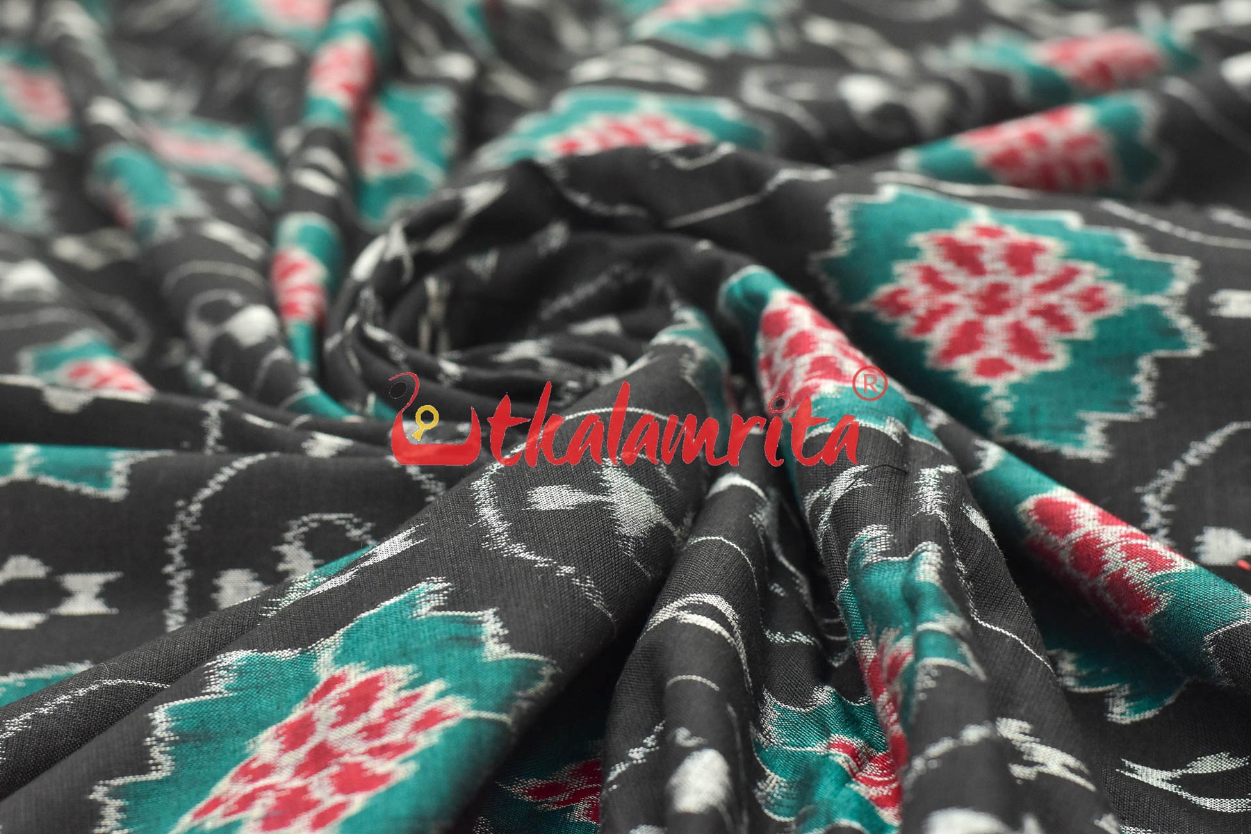 Black Tribal and Flowers Sambalpuri Cotton (Fabric)