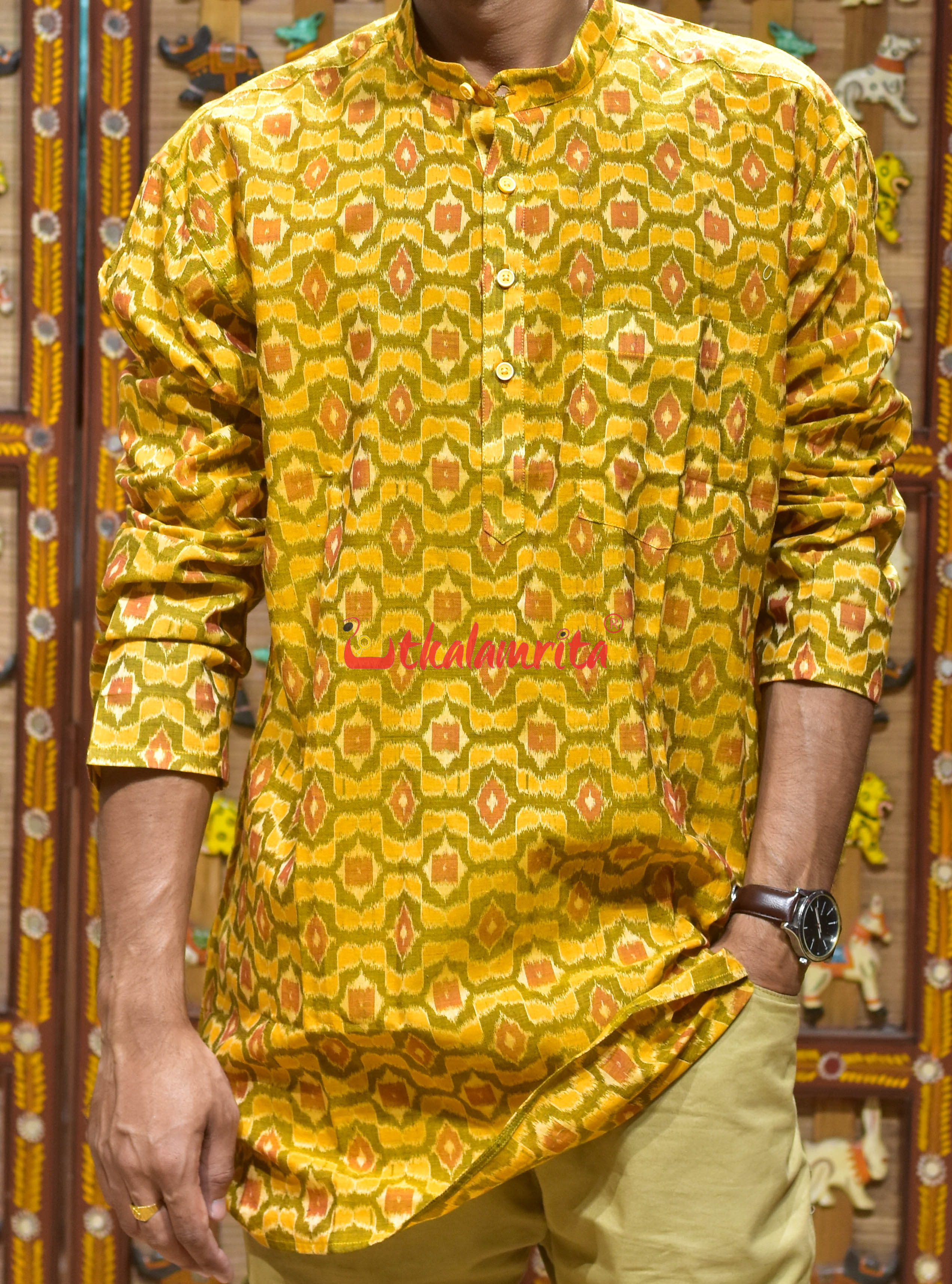 Mustard Pentagon Design (Men's Short Kurta)
