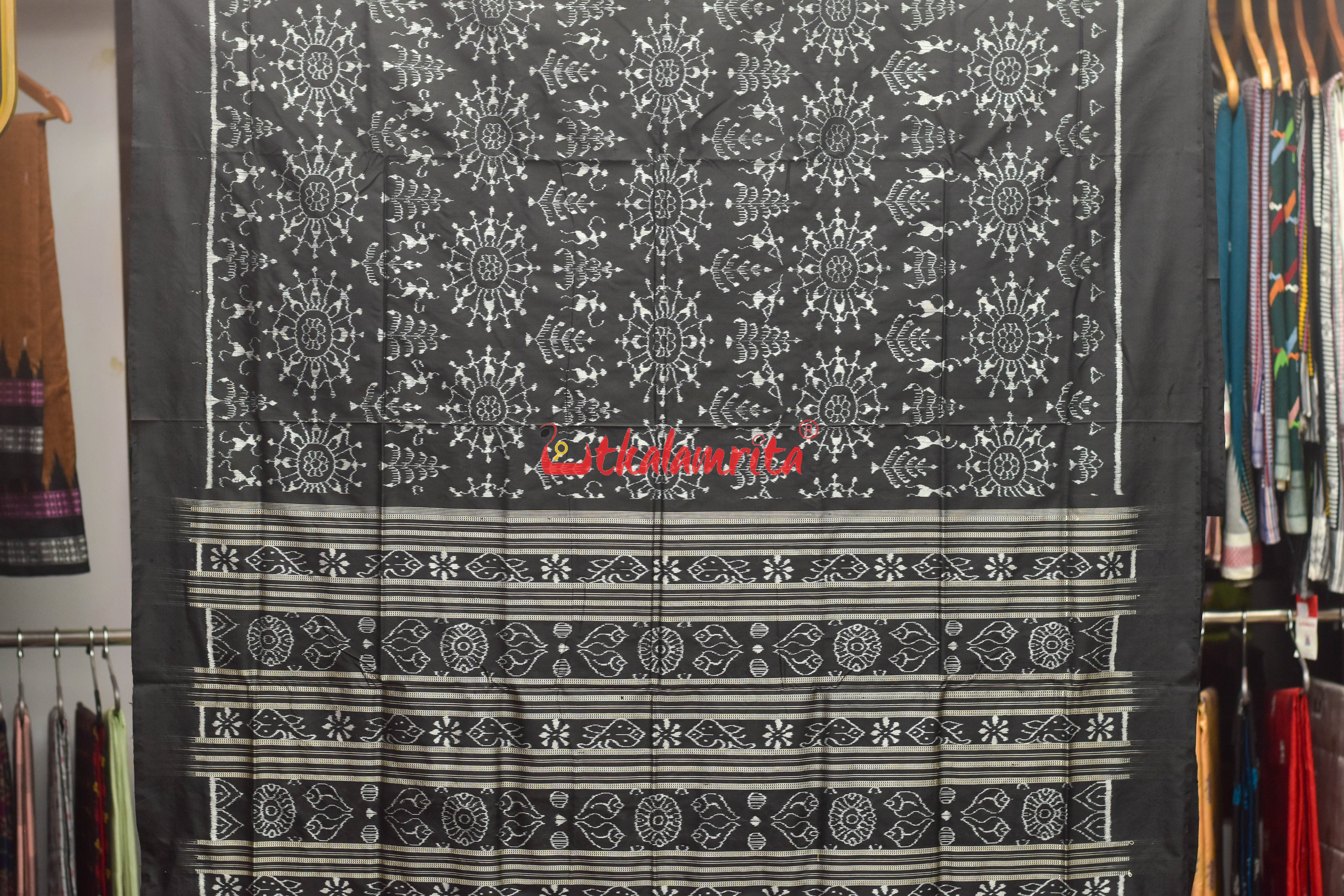 Black Circle Tribal Sambalpuri Silk Saree