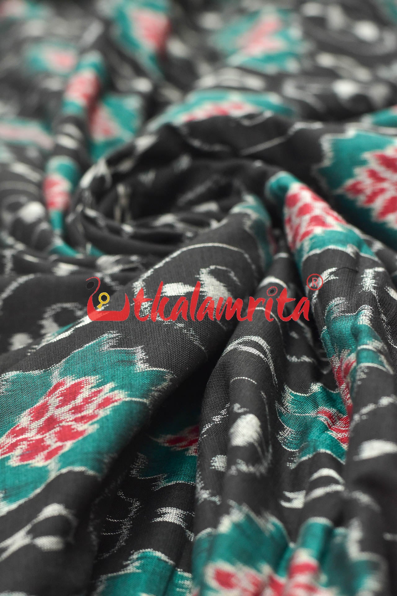 Black Tribal and Flowers Sambalpuri Cotton (Fabric)