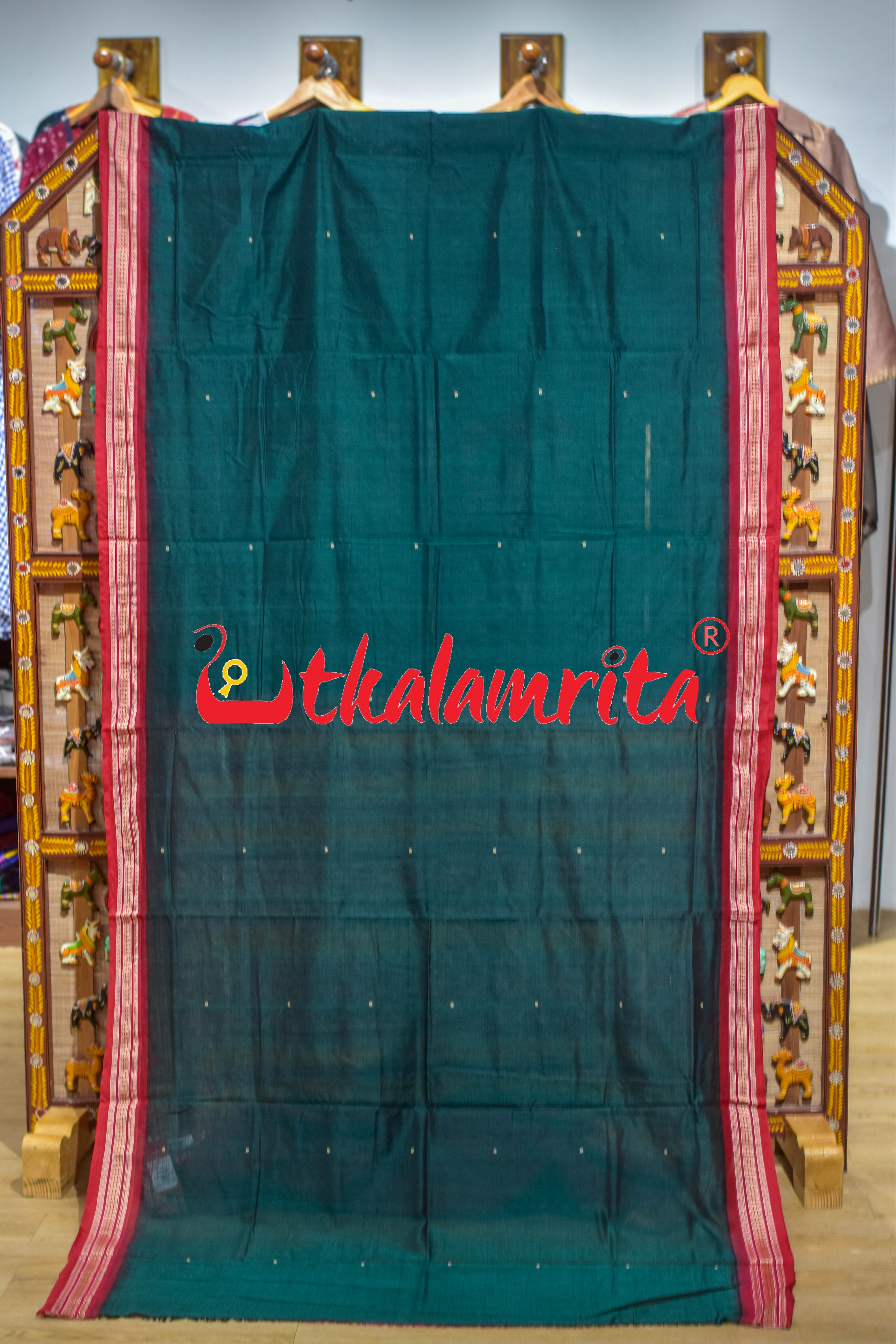Green Red Buti Bomkai Cotton Saree