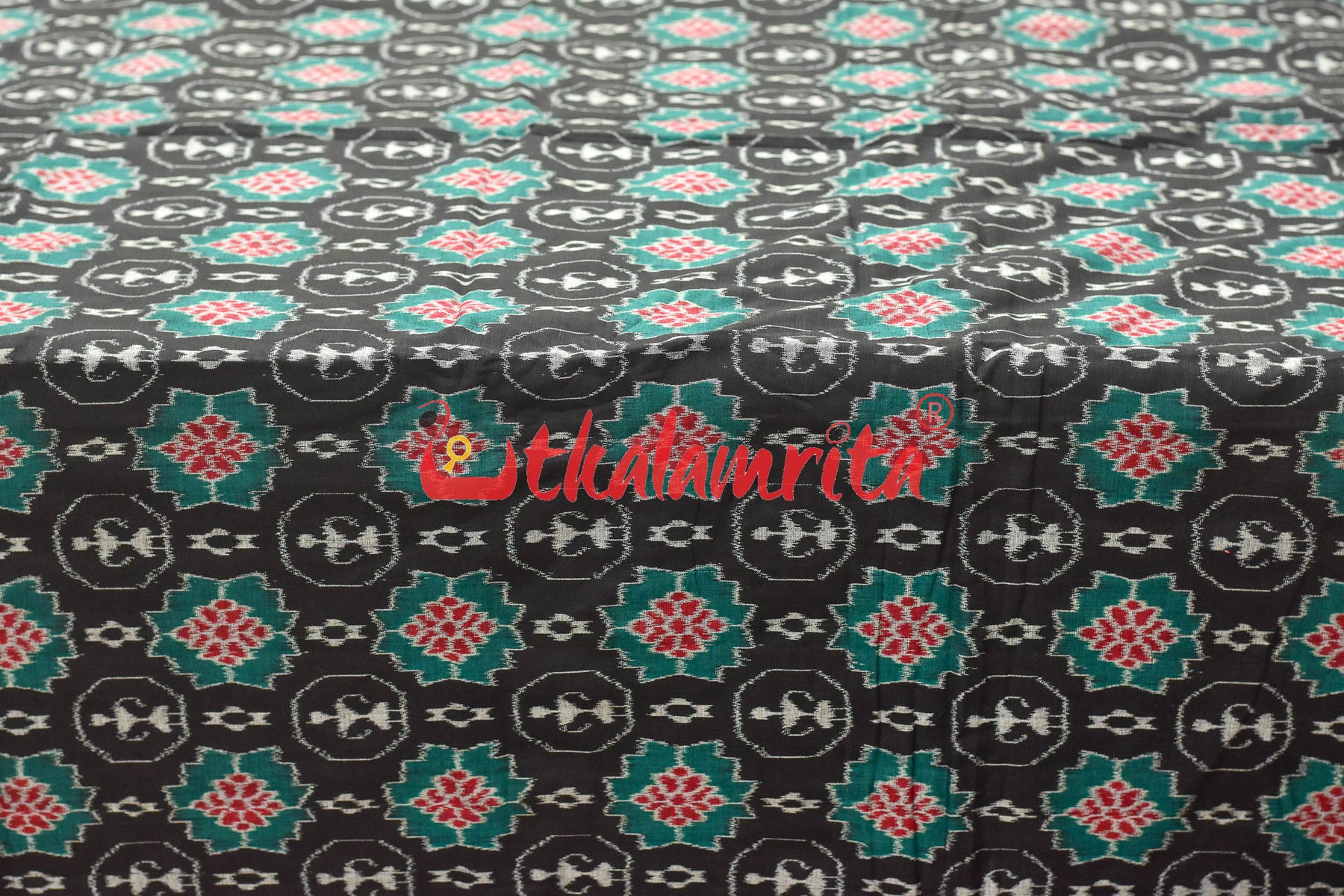 Black Tribal and Flowers Sambalpuri Cotton (Fabric)