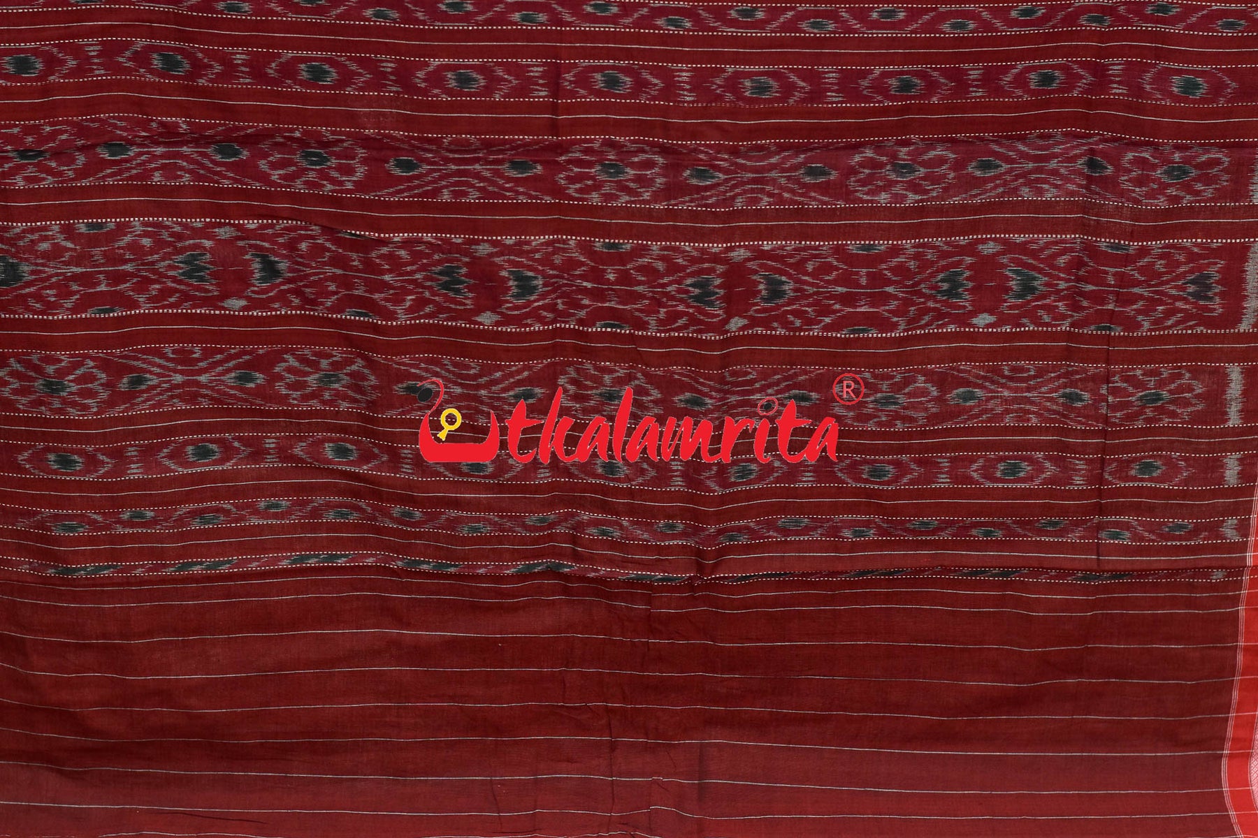 Navy Blue Red Phula Khandua Cotton Saree