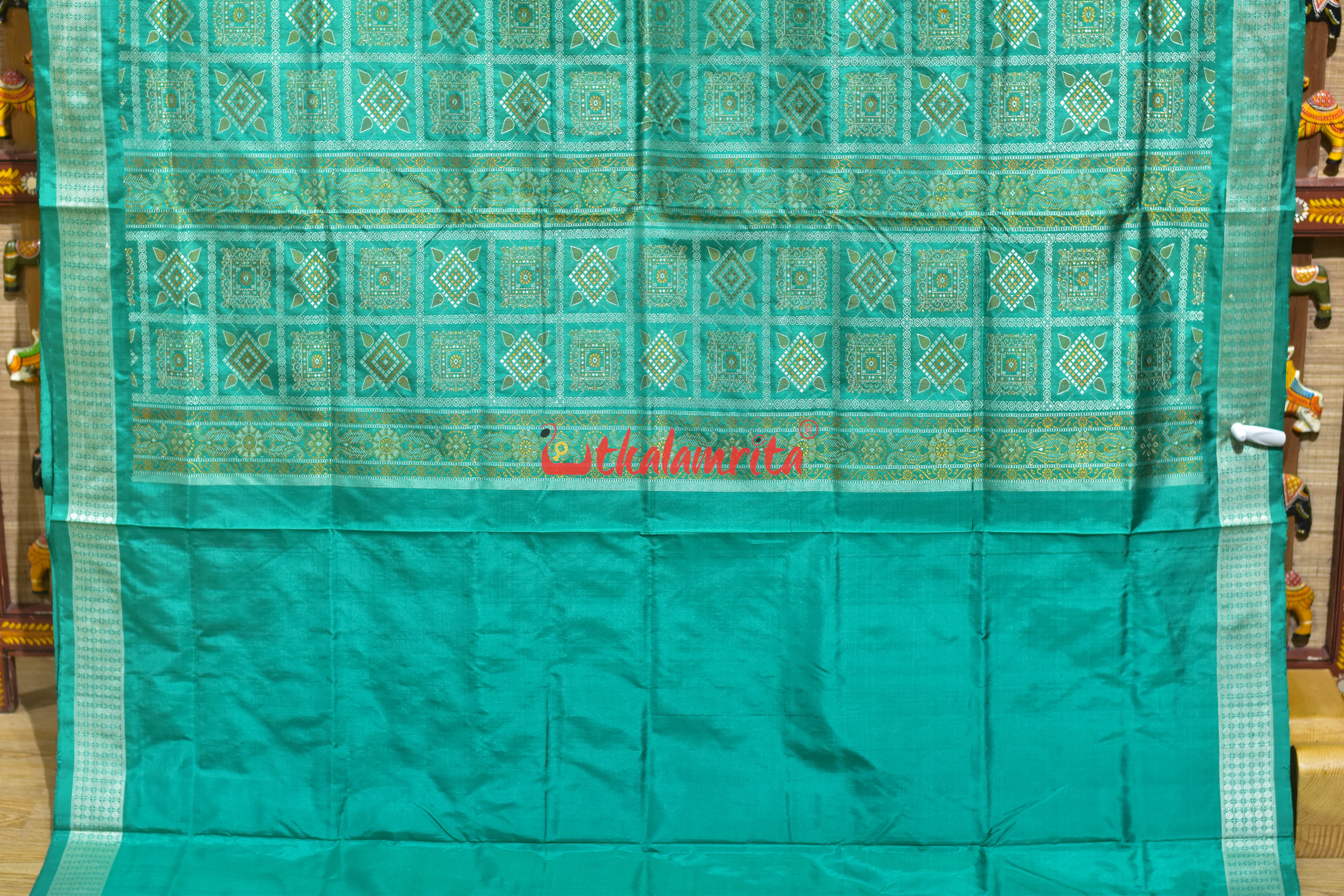 Light Pink Rama Green Border Bomkai Silk Saree