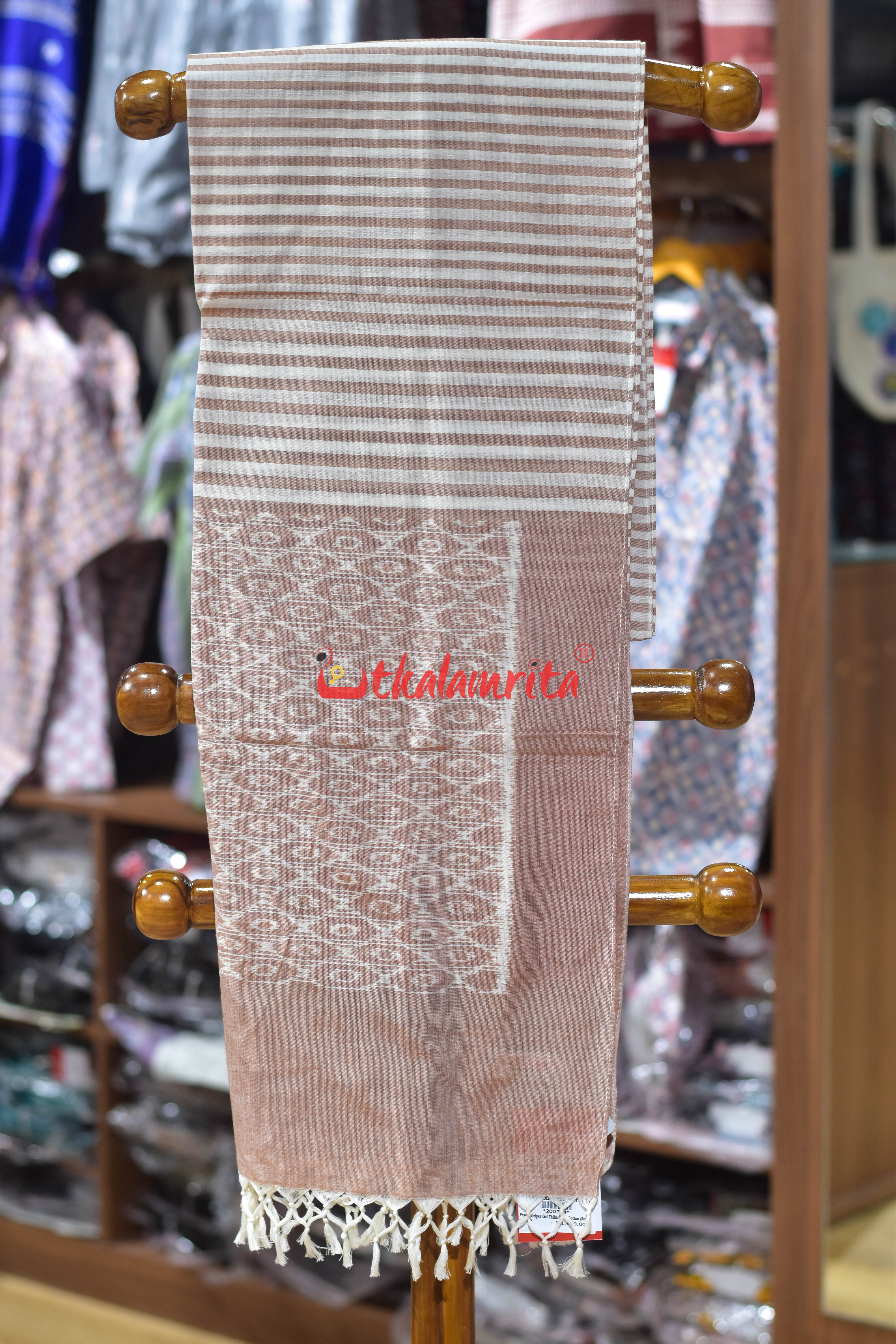 Peach Stripes Gol Thikiri Ikat Cotton (Stole)